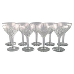 Val St. Lambert, Belgium, Nine Red Wine Glasses in Clear Crystal Glass