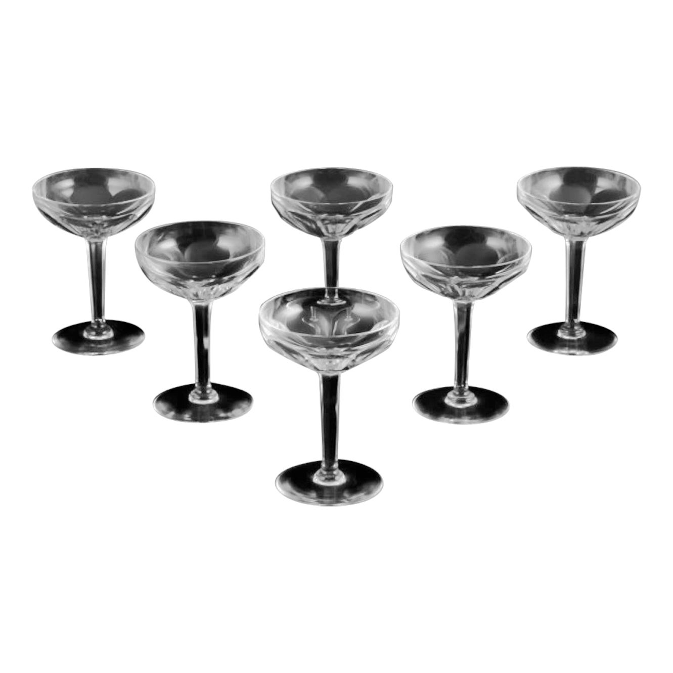 Val St. Lambert, Belgien. Set von sechs Art-Déco-Champagnerkisten aus Kristall.