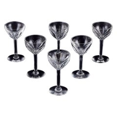Val St. Lambert, Belgium. Set of six Art Deco liqueur glasses in crystal
