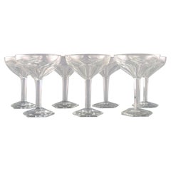 Val St. Lambert, Belgium, Seven Legagneux Champagne Bowls in Crystal Glass