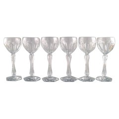 Val St. Lambert, Belgium, Six Lalaing Glasses in Mouth-Blown Crystal Glass