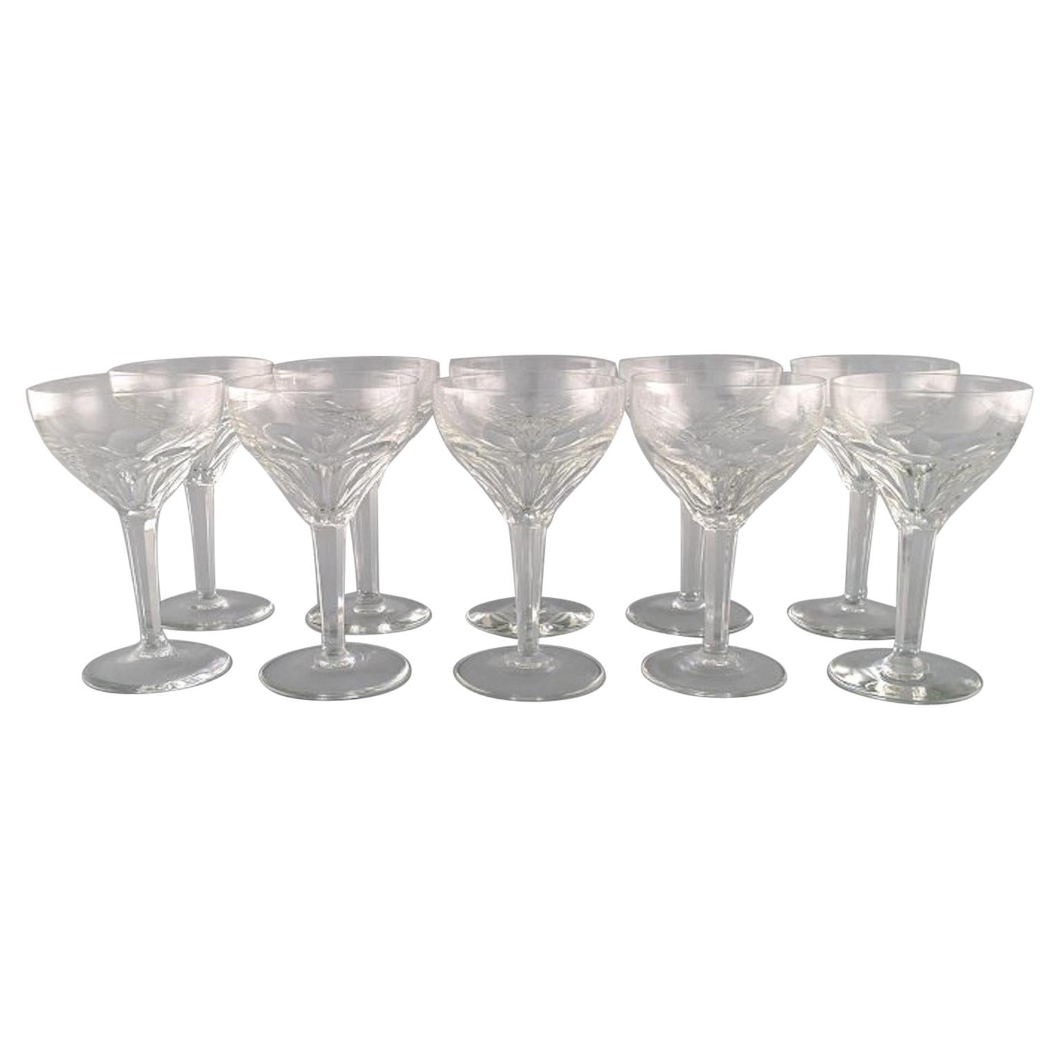 Val St. Lambert, Belgium, Ten Red Wine Glasses in Clear Crystal Glass