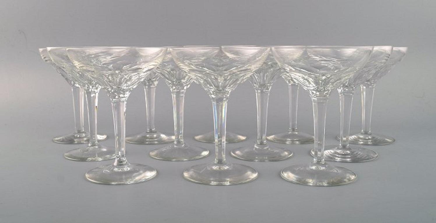 Art Deco Val St. Lambert, Belgium, Twelve Champagne Bowls in Clear Crystal Glass