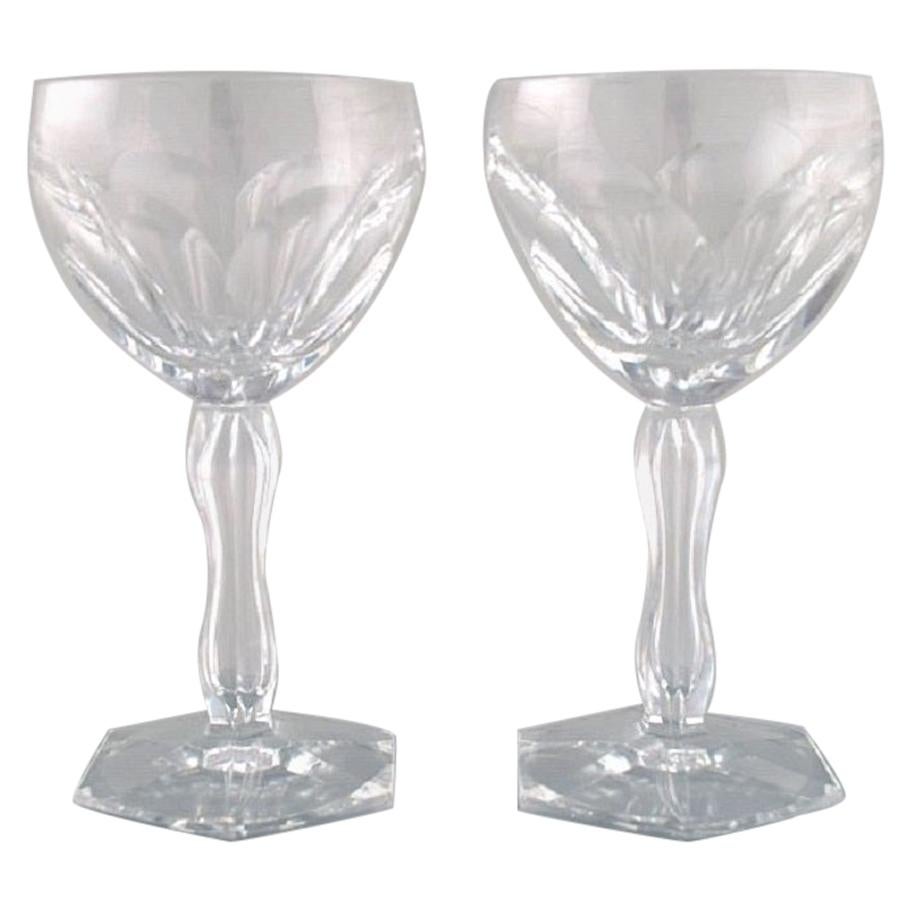Val St. Lambert, Belgium, Two Lalaing Glasses in Mouth Blown Crystal Glass