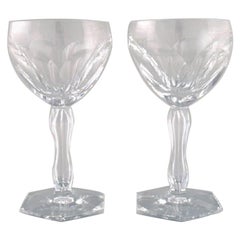 Val St. Lambert, Belgium, Two Lalaing Glasses in Mouth Blown Crystal Glass