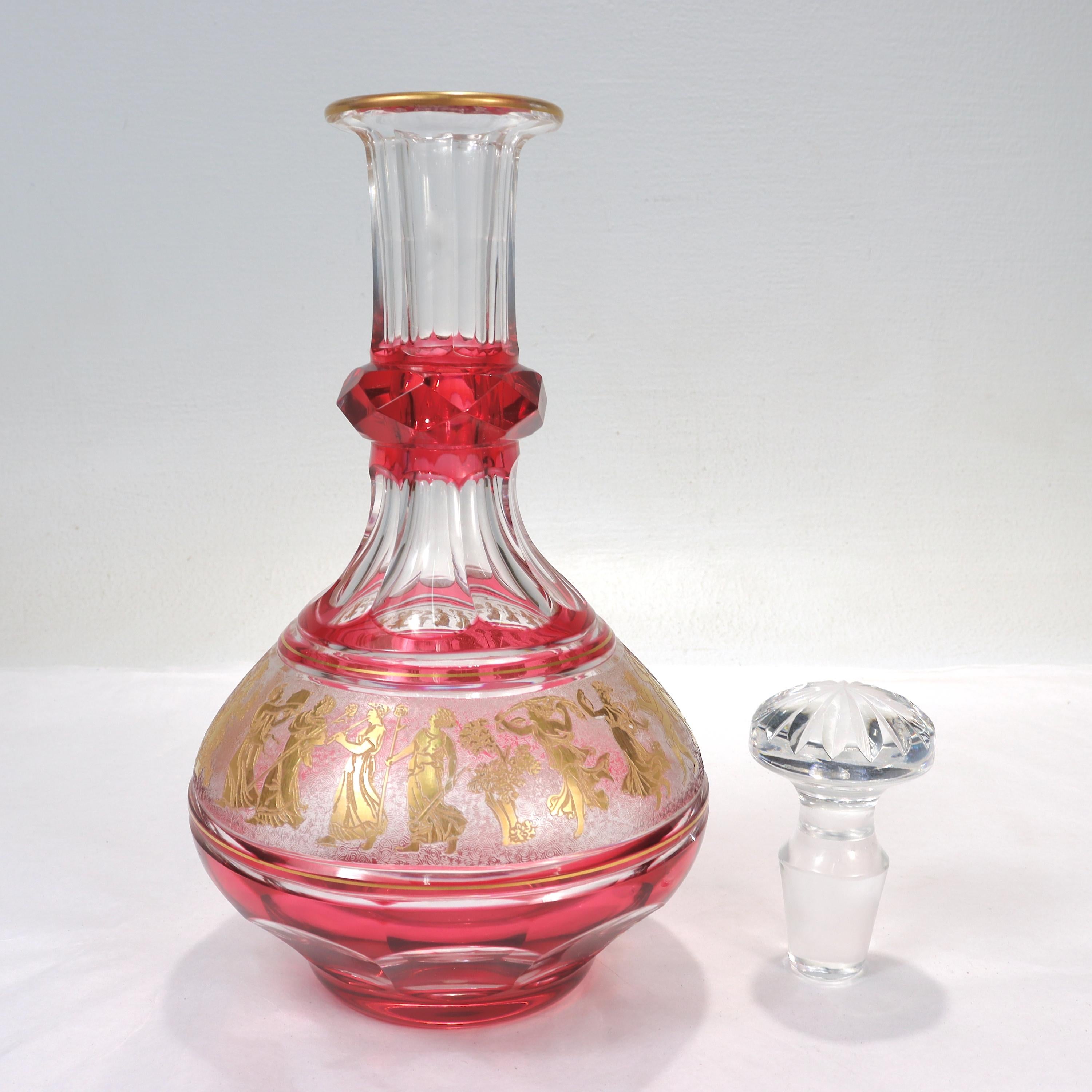 Val St. Lambert Cranberry Cut Glass 'Danse De Flore' Wine Decanter  For Sale 4