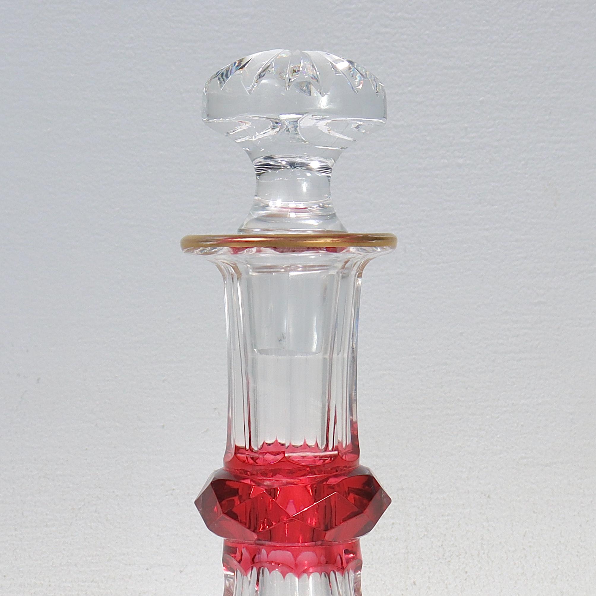 Val St. Lambert Cranberry Cut Glass 'Danse De Flore' Wine Decanter  In Good Condition For Sale In Philadelphia, PA