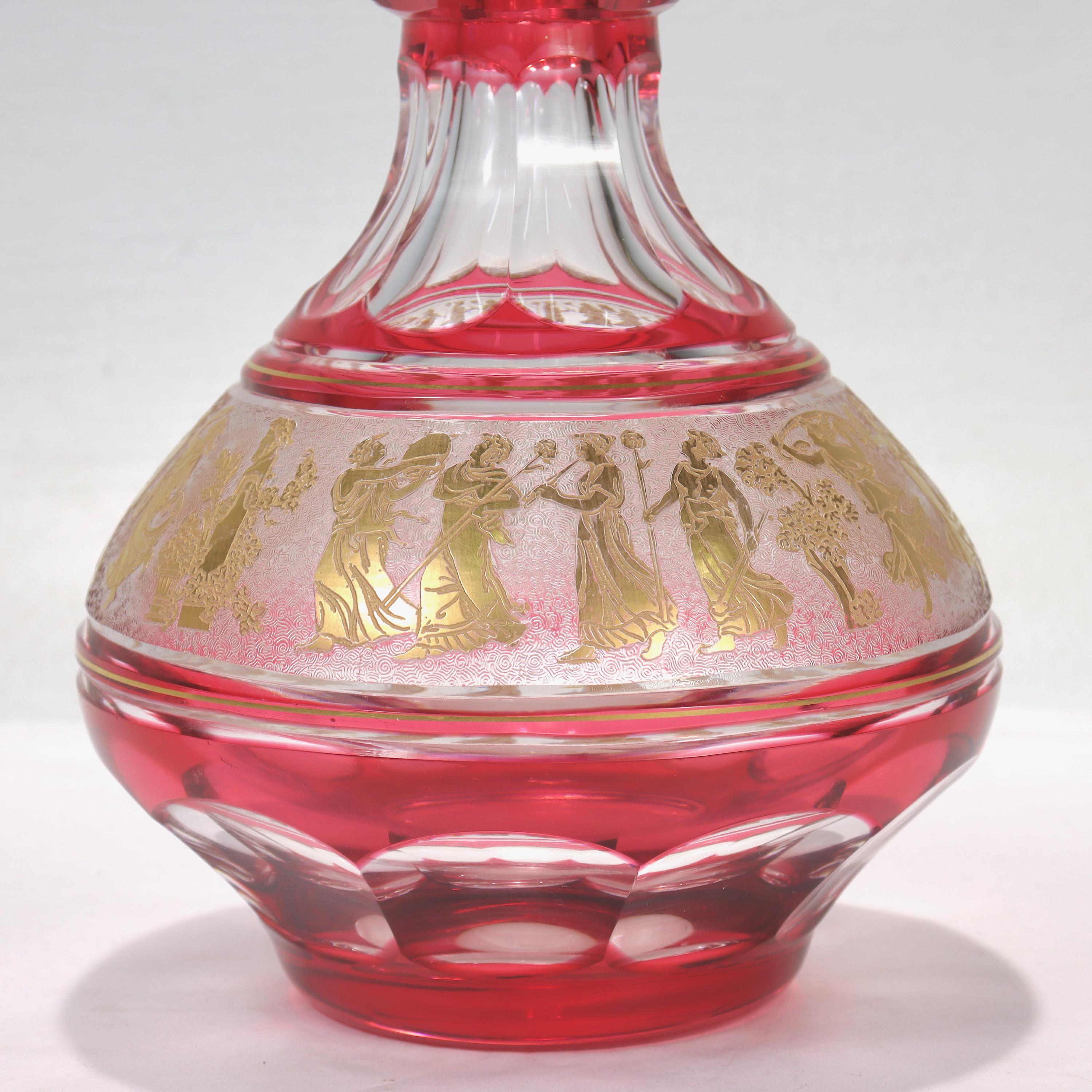 Val St. Lambert Cranberry Cut Glass 'Danse De Flore' Wine Decanter  For Sale 1