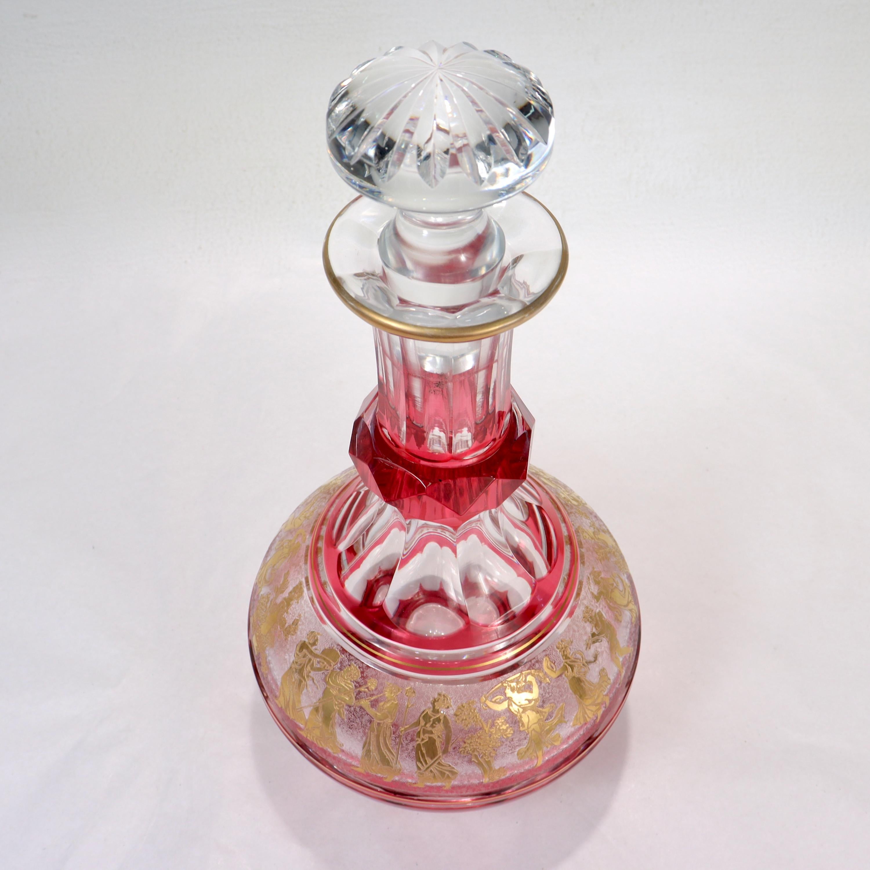 Val St. Lambert Cranberry Cut Glass 'Danse De Flore' Wine Decanter  For Sale 2