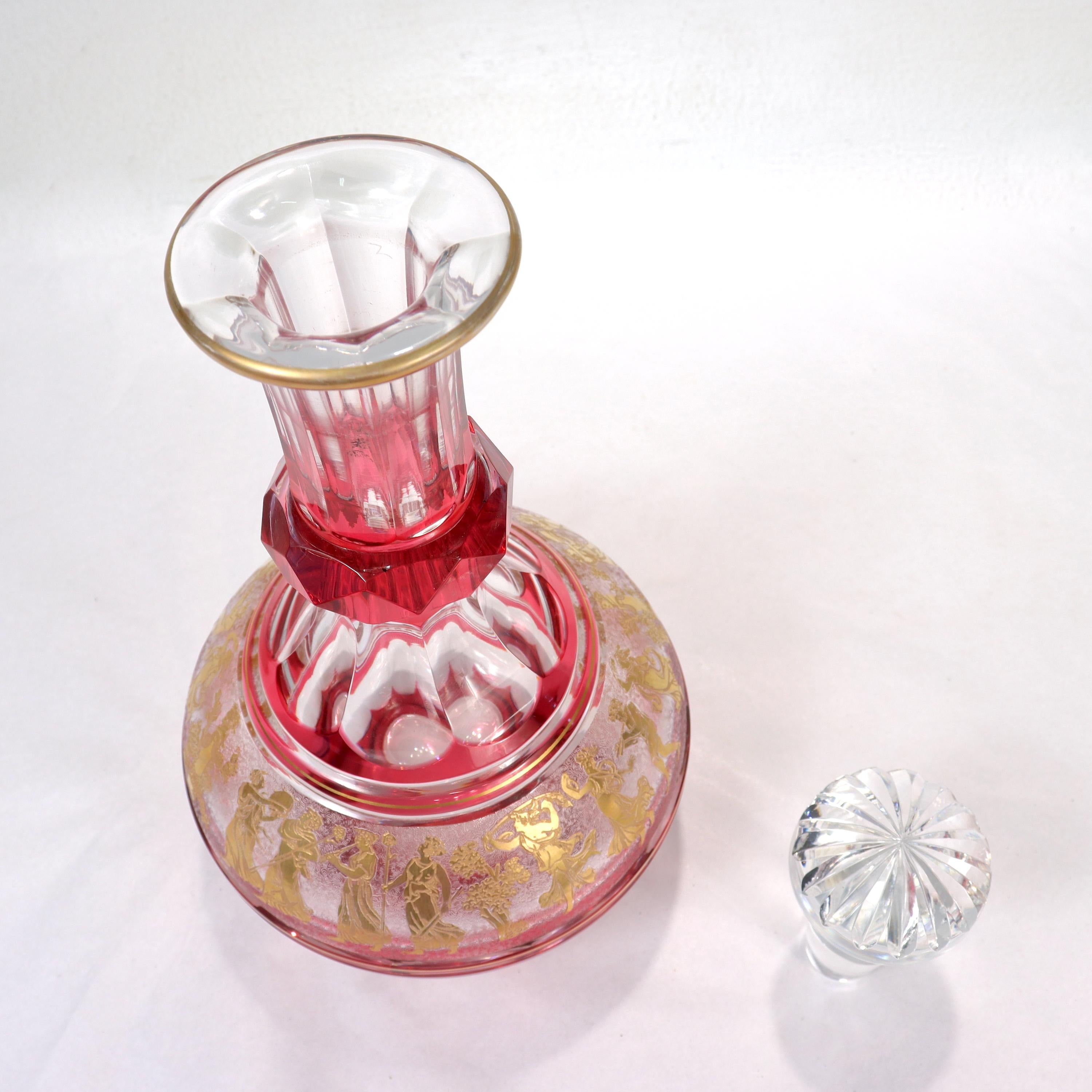 Val St. Lambert Cranberry Cut Glass 'Danse De Flore' Wine Decanter  For Sale 3