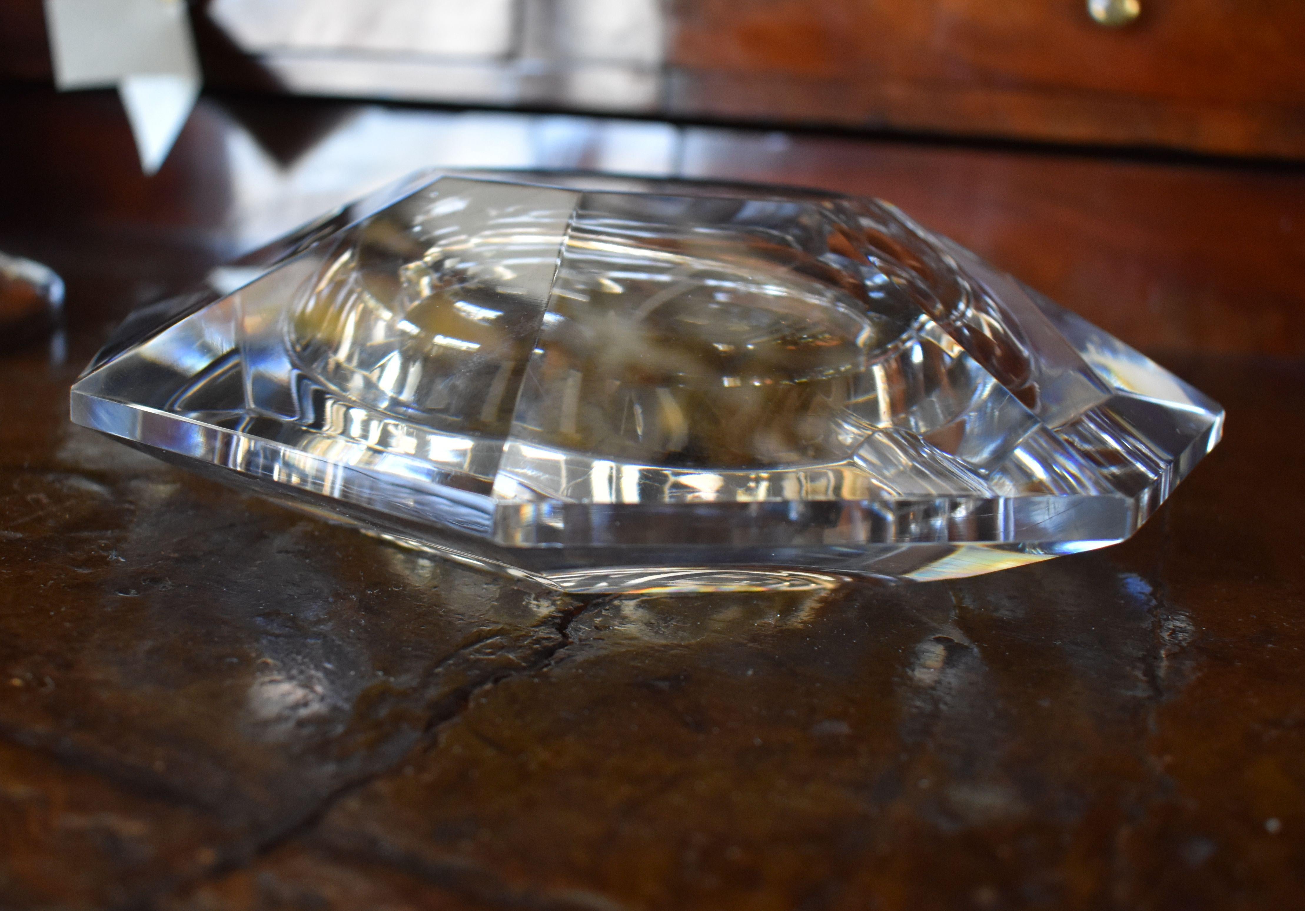 Mid-Century Modern Val St Lambert Crystal Ashtray Signed For Sale