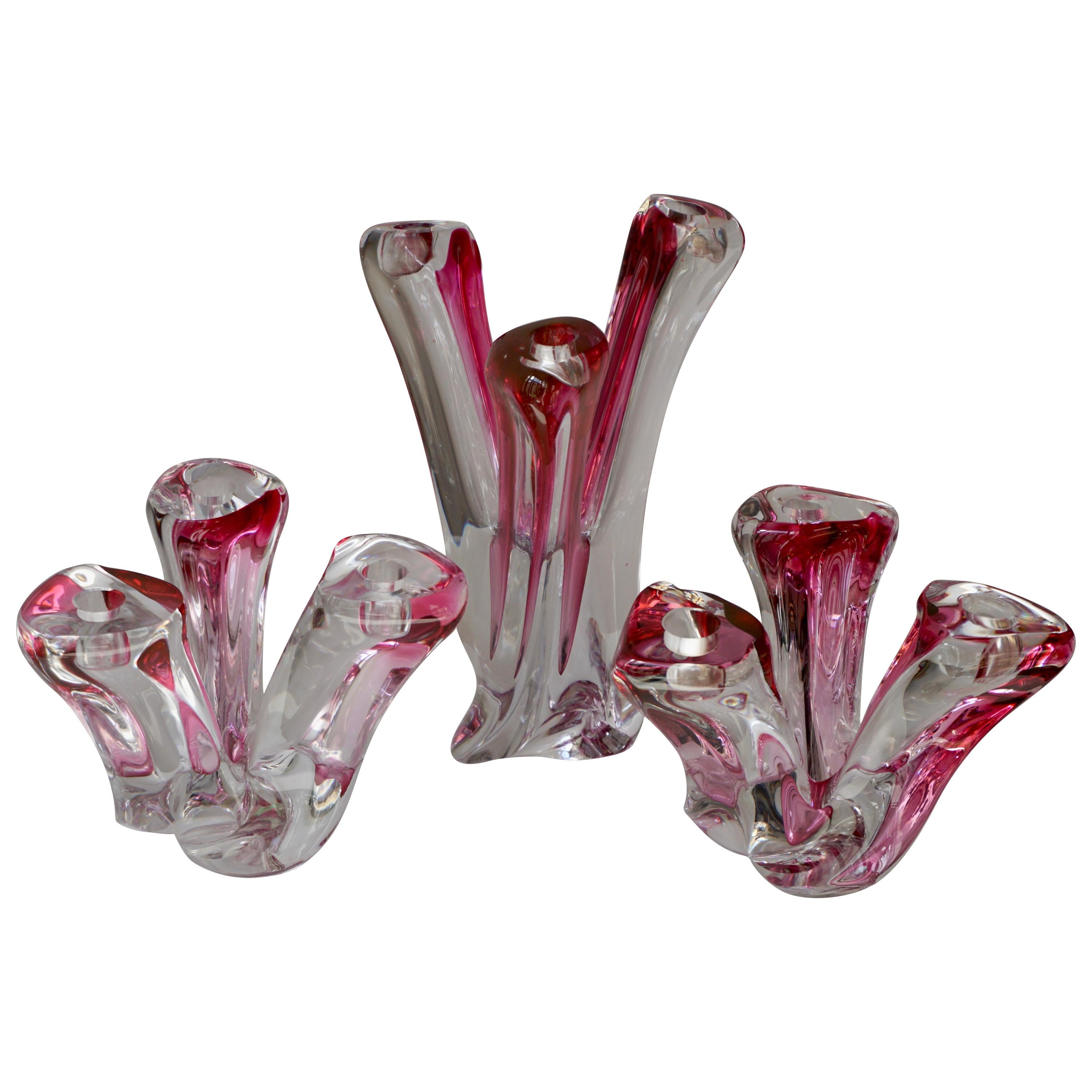 Val St Lambert Crystal Candelabras, One of Four