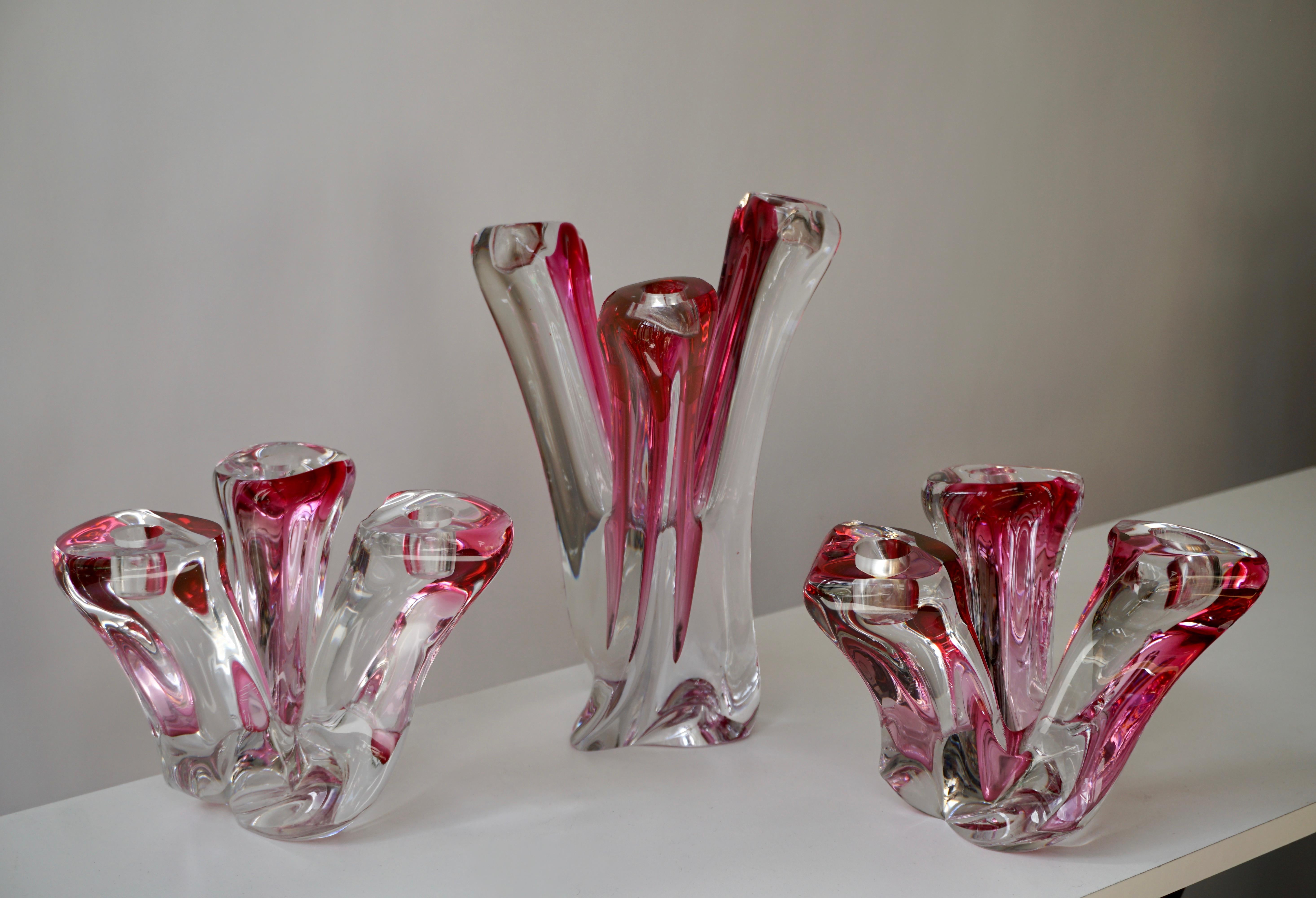 Belgian Val St Lambert Crystal Candelabras, One of Four For Sale