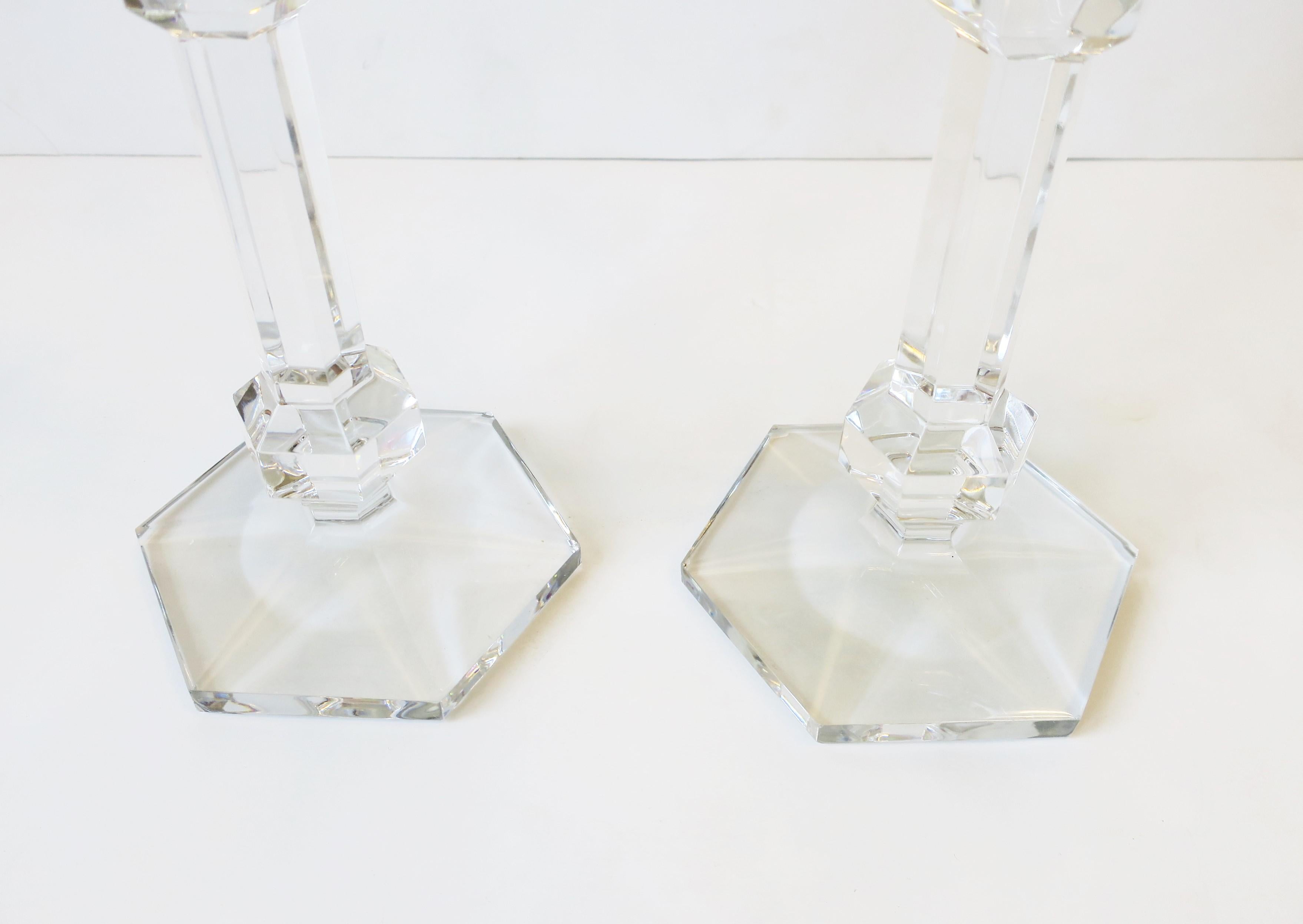 Val St Lambert Crystal Candlesticks from Belgium, Pair In Good Condition In New York, NY