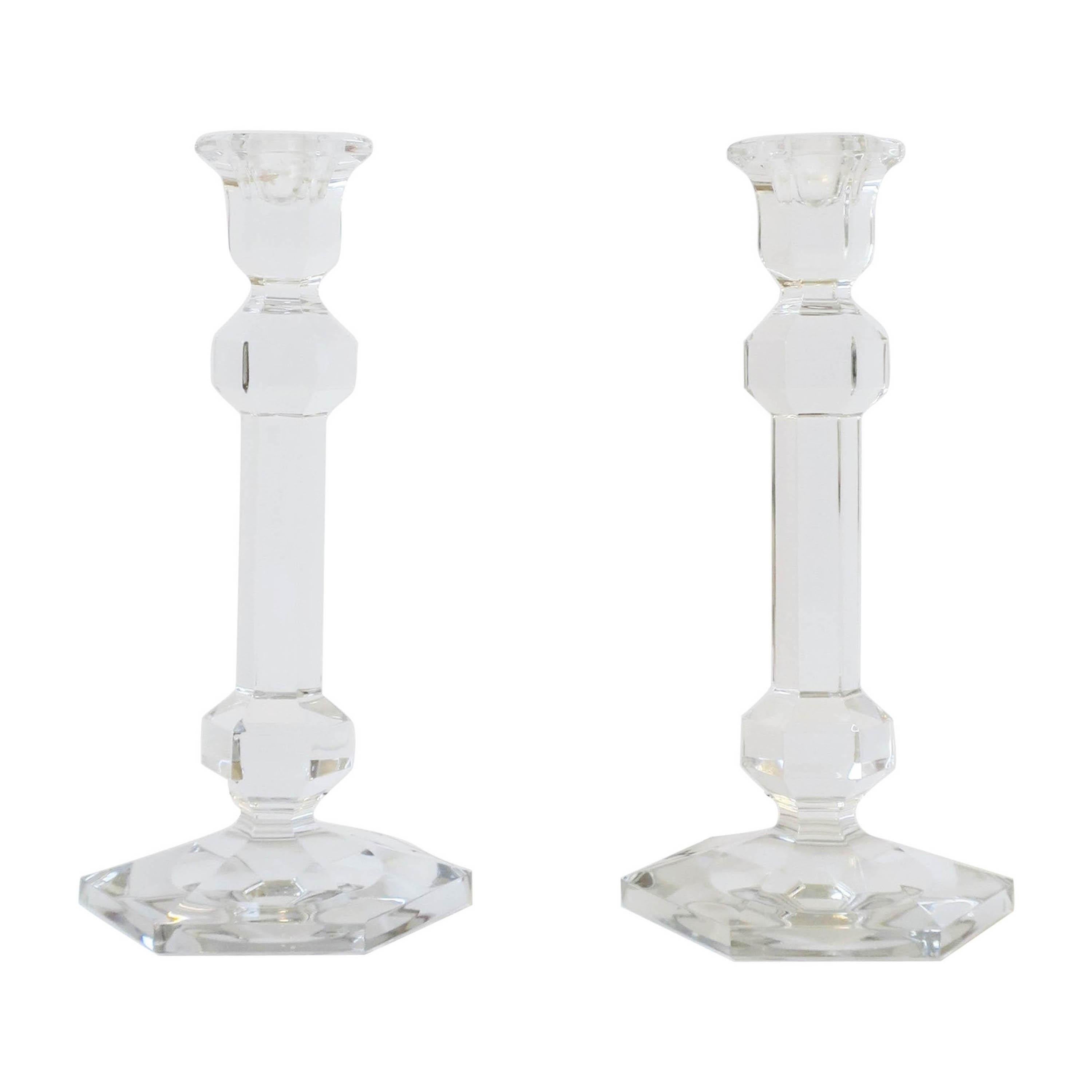 Val St Lambert Crystal Candlesticks from Belgium, Pair