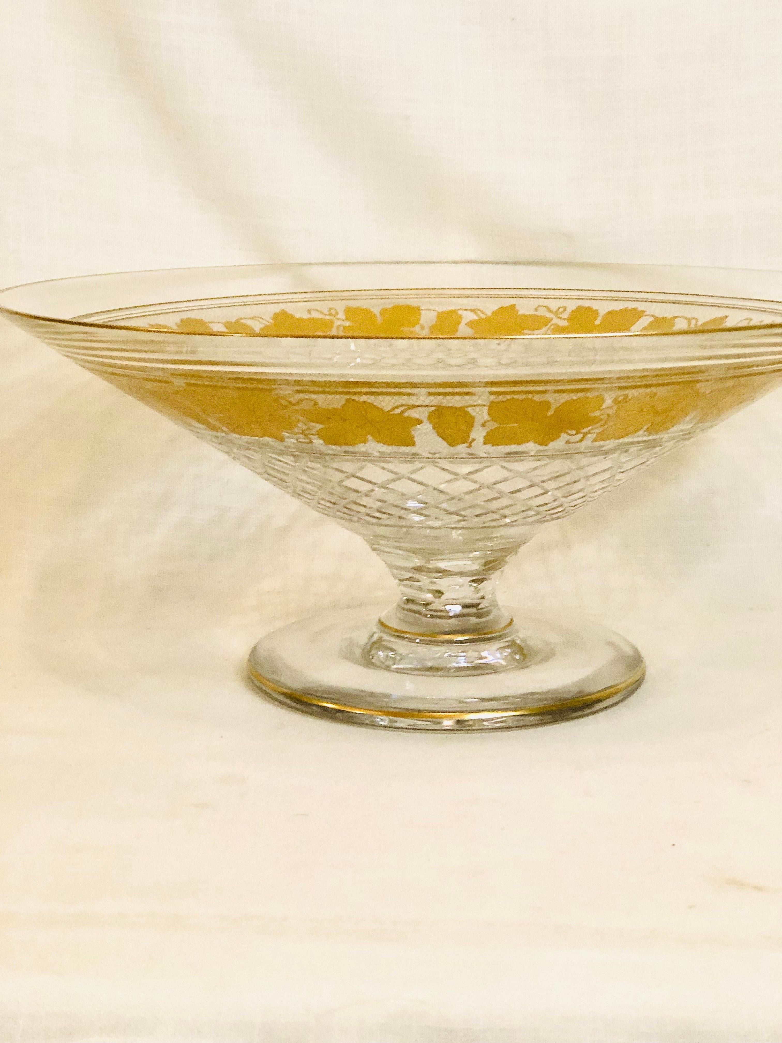 Val St Lambert Cut Crystal Large Bowl Decorated with Gilded Grapes and Leaves In Good Condition In Boston, MA