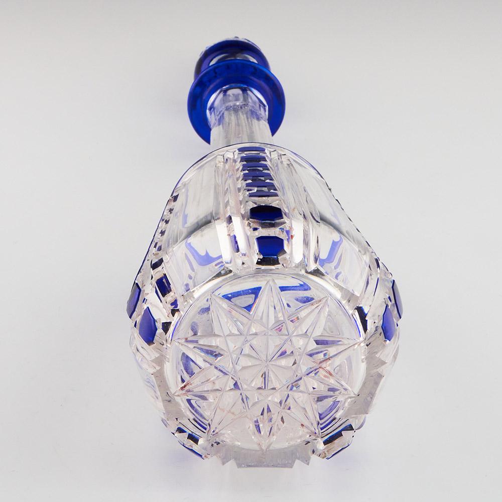 Verre Carafe Val St Lambert bleue taillée en clair vers 1910 en vente