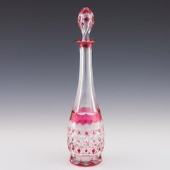 Val St Lambert Decanter Cranberry Cut to Clear c1935