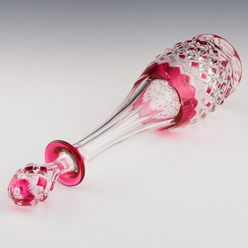 Art Deco Val St Lambert Decanter Cranberry Cut to Clear c1935 For Sale