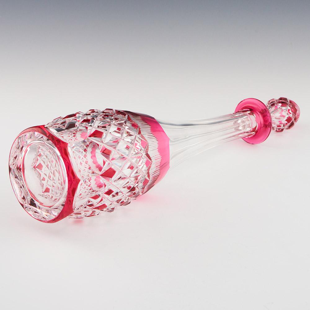 Belgian Val St Lambert Decanter Cranberry Cut to Clear c1935 For Sale