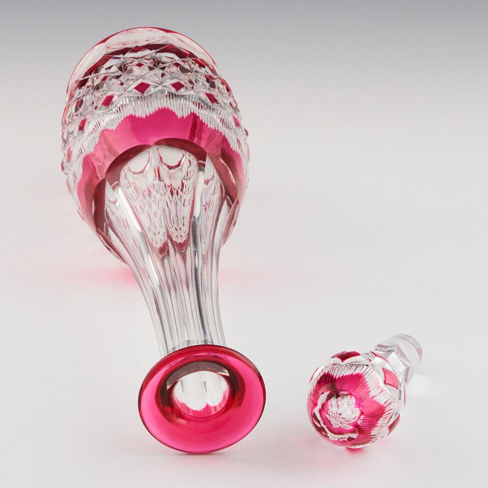 Glass Val St Lambert Decanter Cranberry Cut to Clear c1935 For Sale