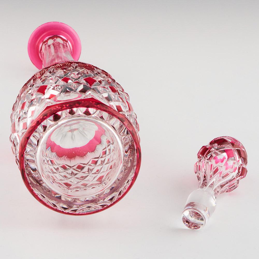 Val St Lambert Decanter Cranberry Cut to Clear c1935 For Sale 1