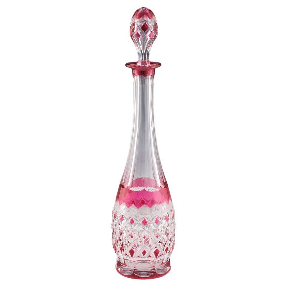 Decanter Val St Lambert Cranberry Cut to Clear c1935