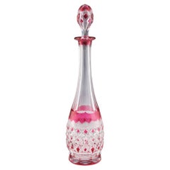 Decanter Val St Lambert Cranberry Cut to Clear c1935