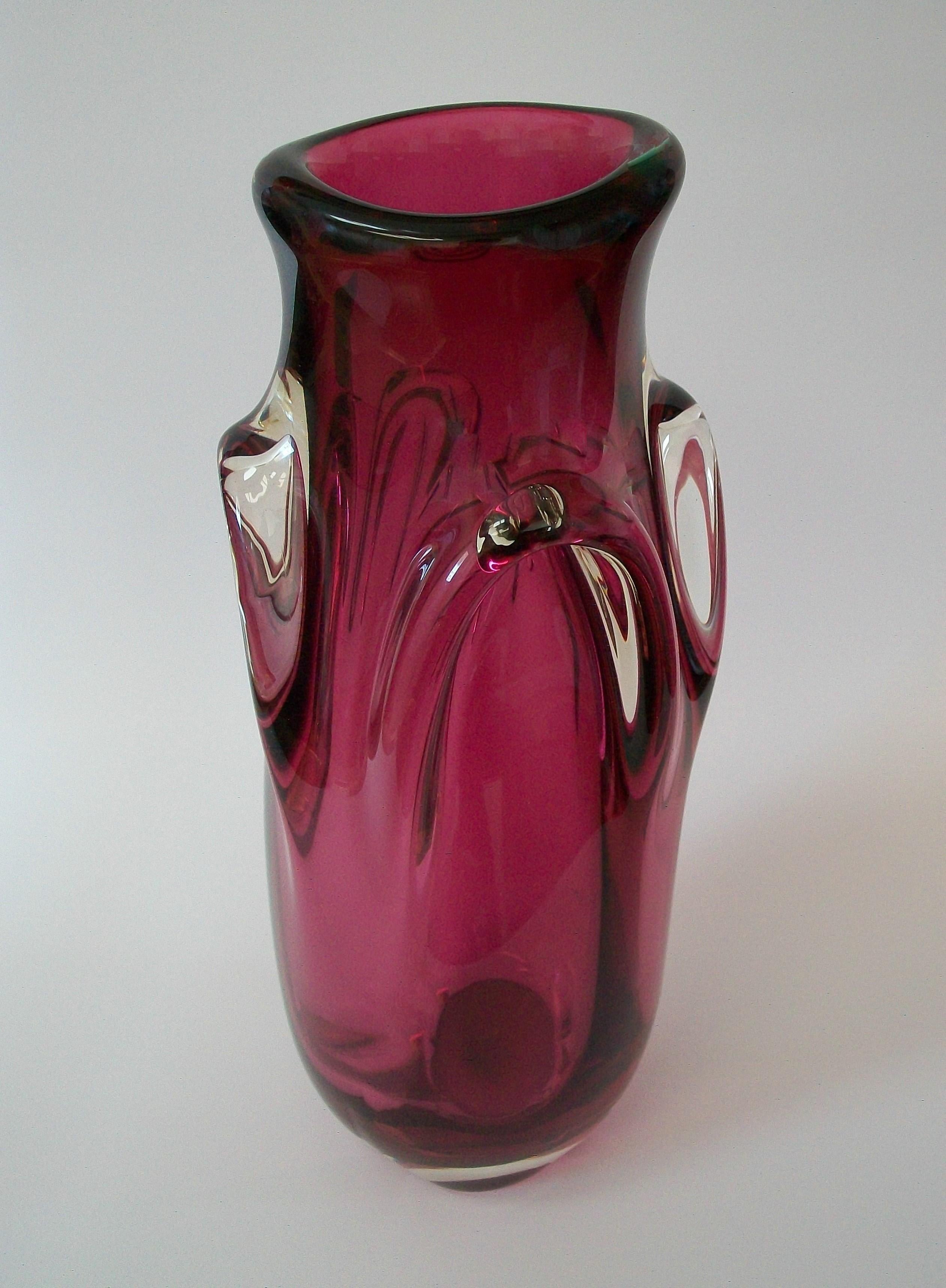 Mid-Century Modern Val St. Lambert, Guido Bon, Pink & Clear Glass Vase, Belgium, circa 1950's