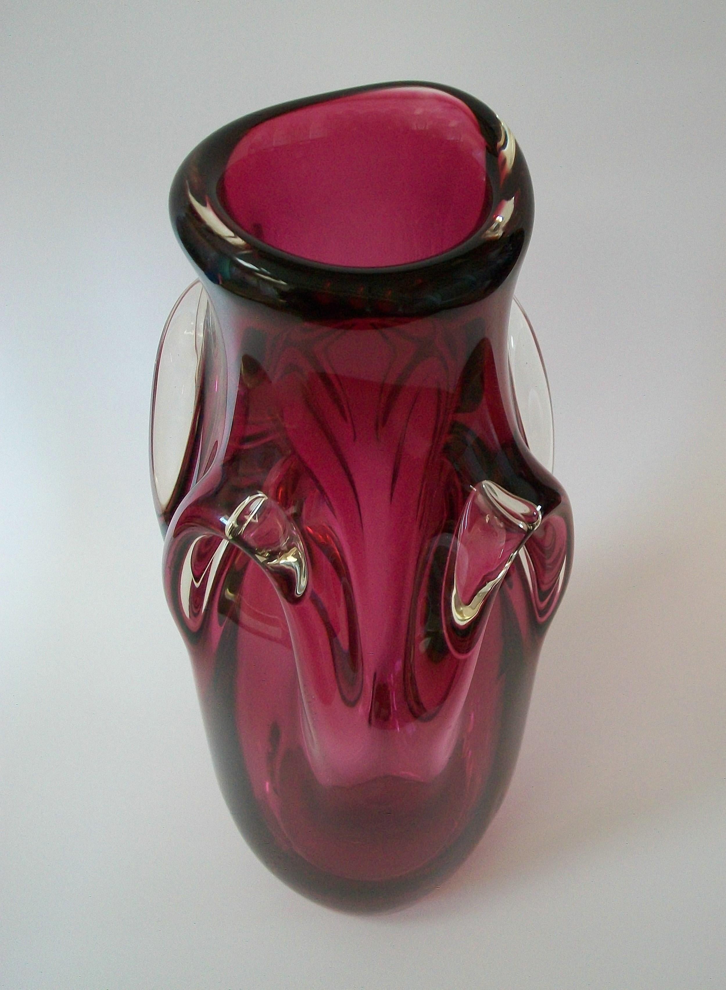Belgian Val St. Lambert, Guido Bon, Pink & Clear Glass Vase, Belgium, circa 1950's