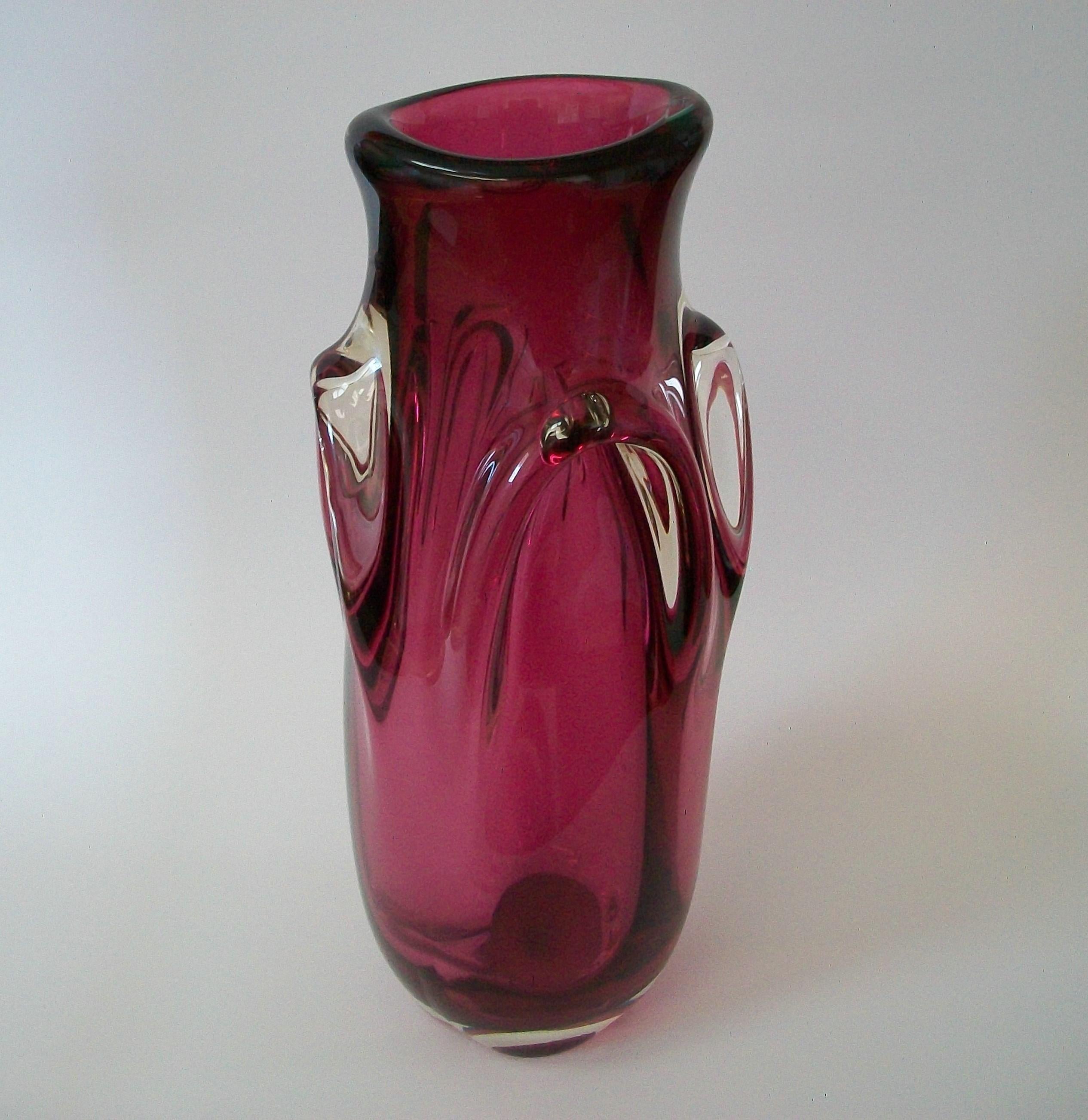 Hand-Crafted Val St. Lambert, Guido Bon, Pink & Clear Glass Vase, Belgium, circa 1950's