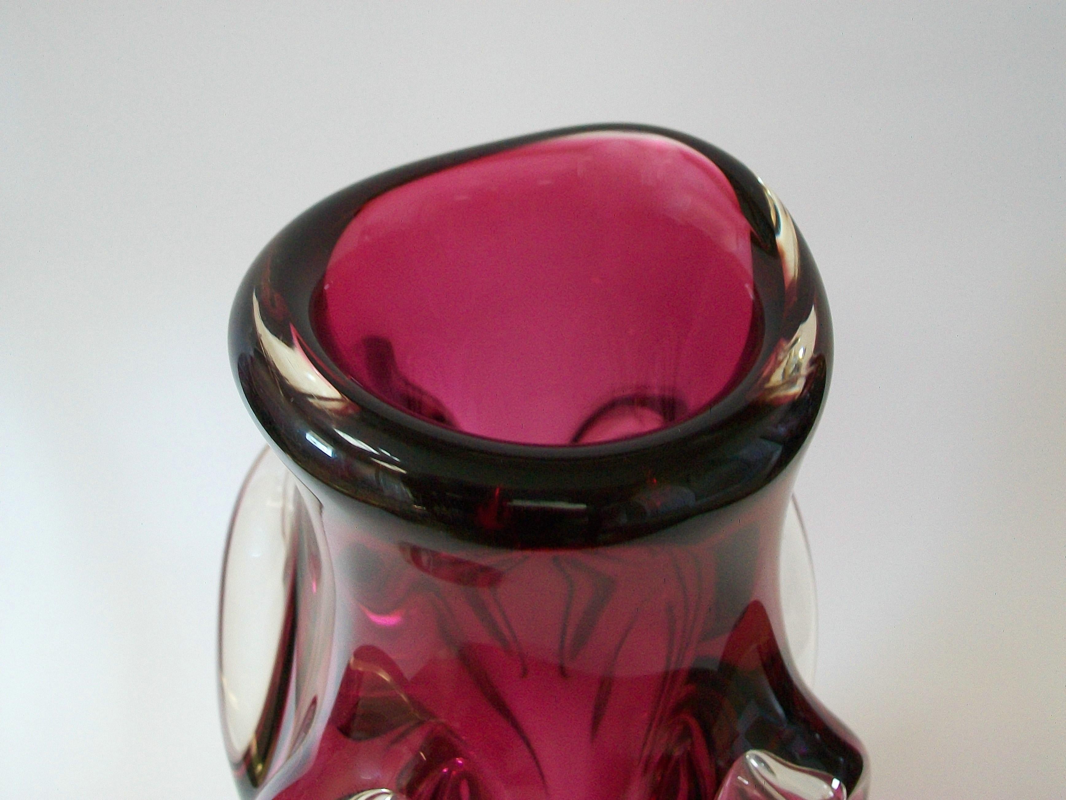 Art Glass Val St. Lambert, Guido Bon, Pink & Clear Glass Vase, Belgium, circa 1950's