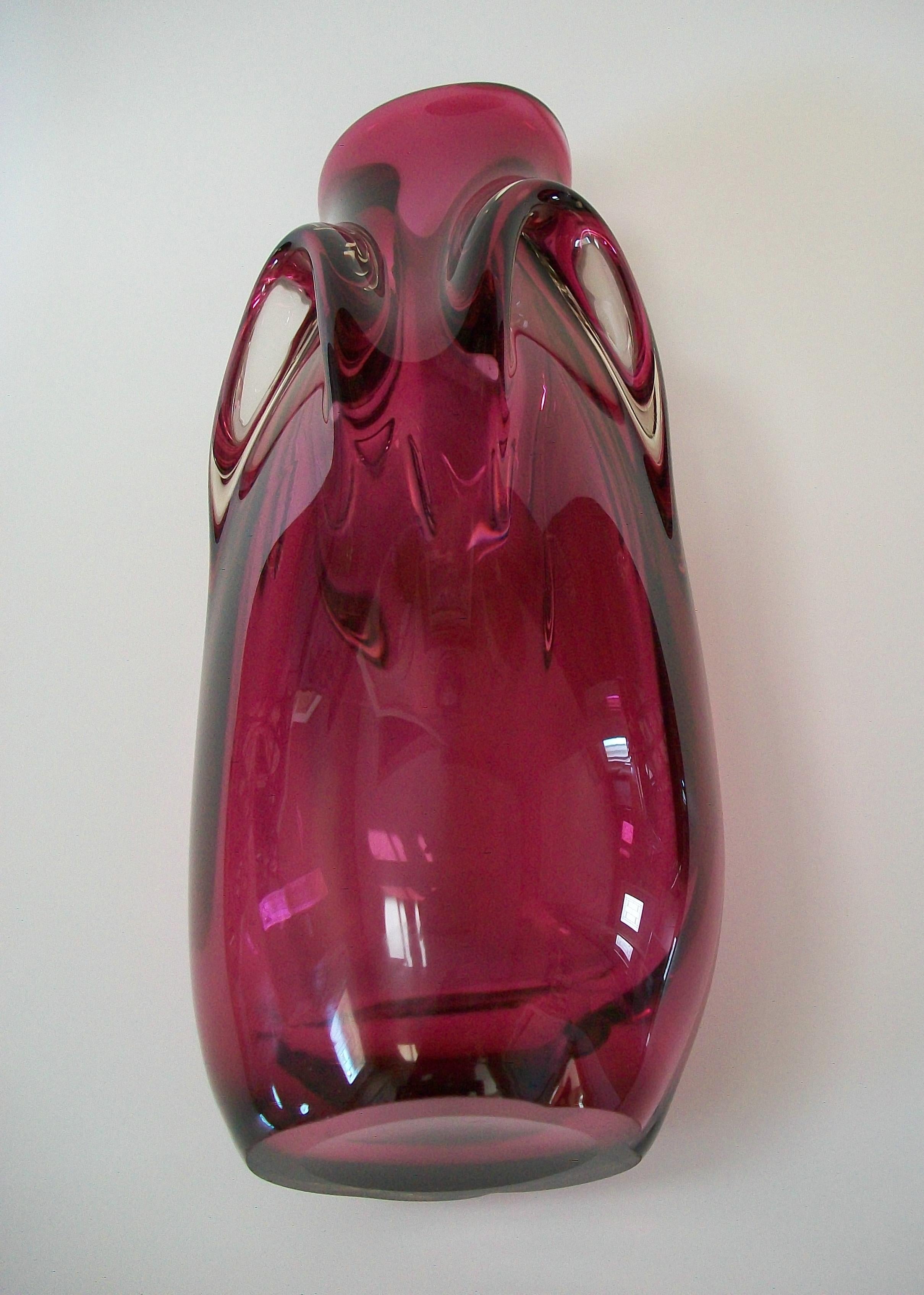 Val St. Lambert, Guido Bon, Pink & Clear Glass Vase, Belgium, circa 1950's 1