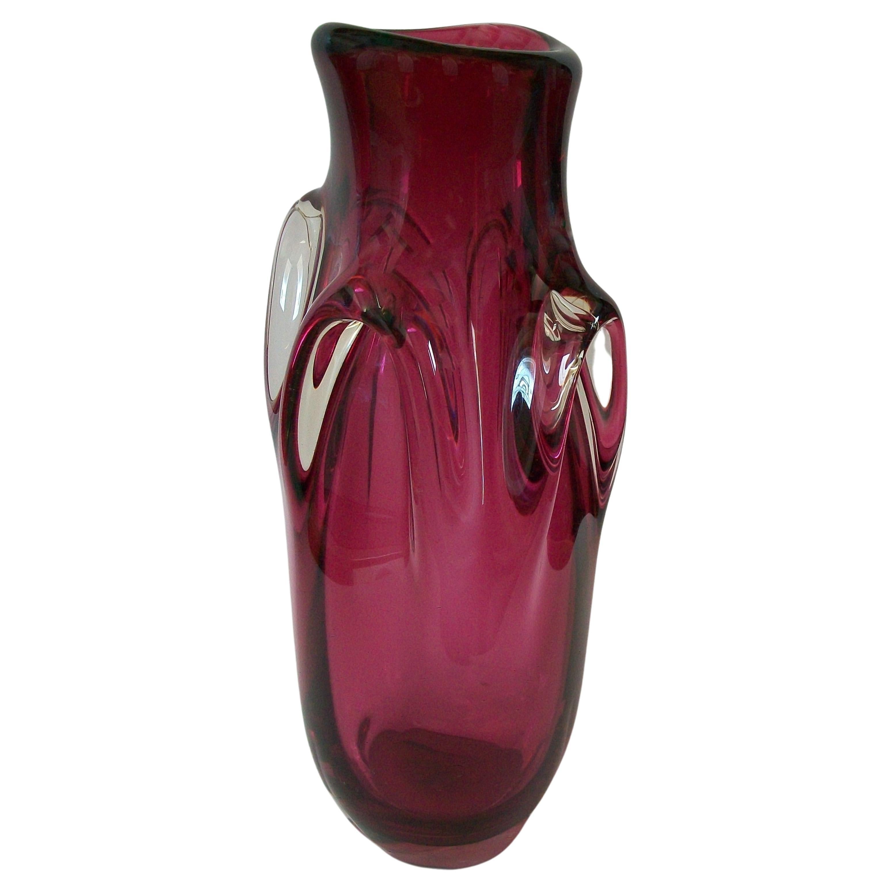 Val St. Lambert, Guido Bon, Pink & Clear Glass Vase, Belgium, circa 1950's