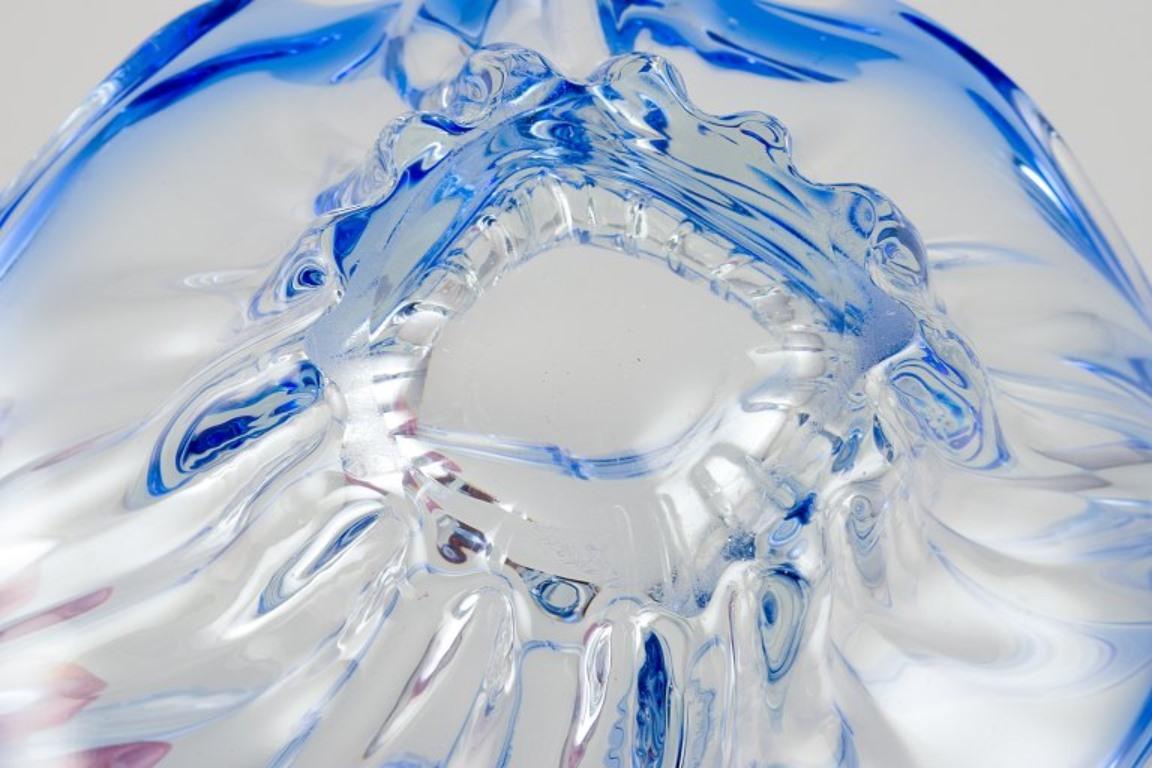 Val St. Lambert. Large blown glass bowl. Blue and clear glass. Mid-20th C. For Sale 3