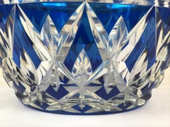 Val St Lambert Large Blue and Clear Crystal Vase