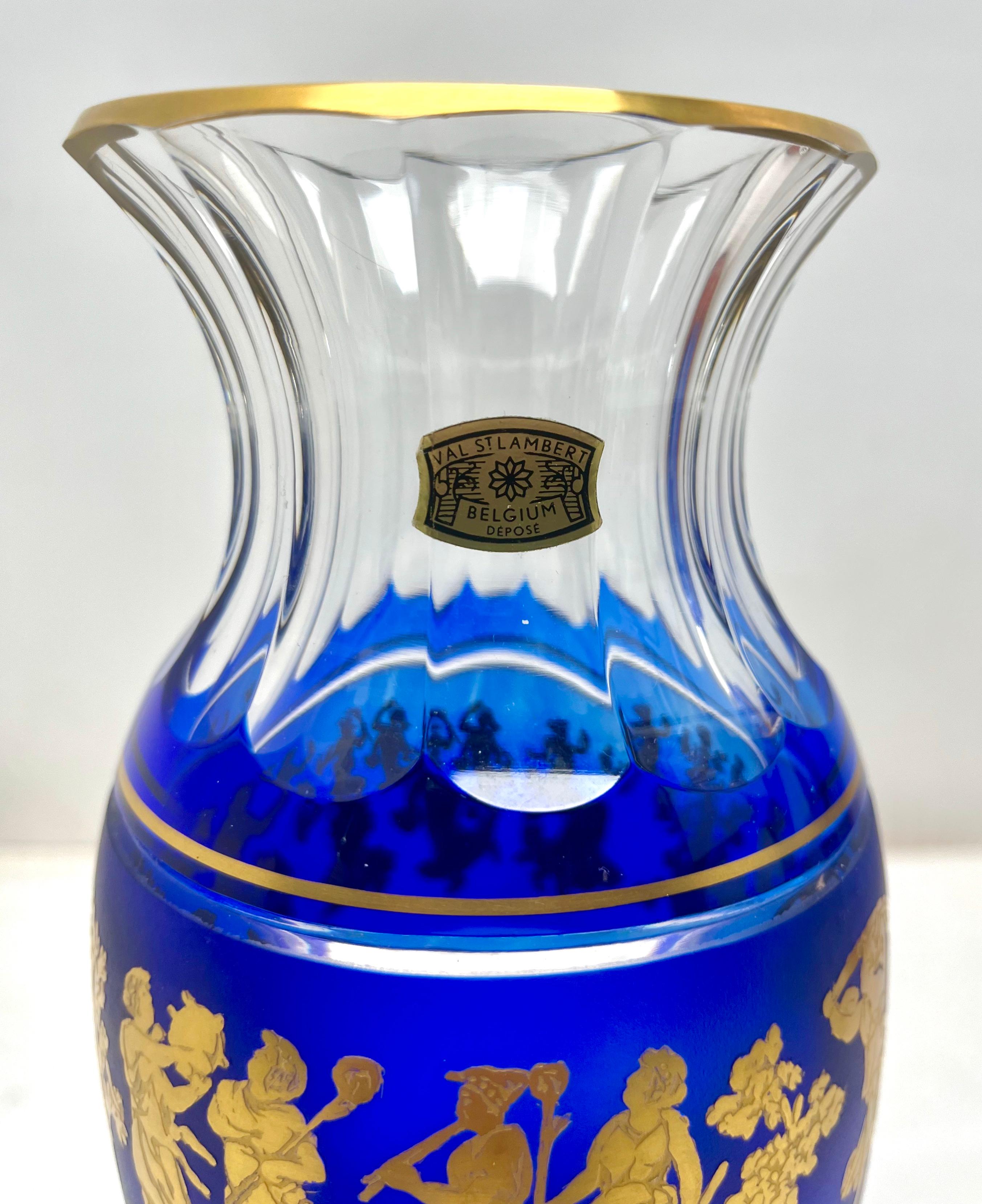 Art déco Chefs-d'œuvre de Val St Lambert, vase « Pichet » en cristal décoré d'or, taillé en clair en vente