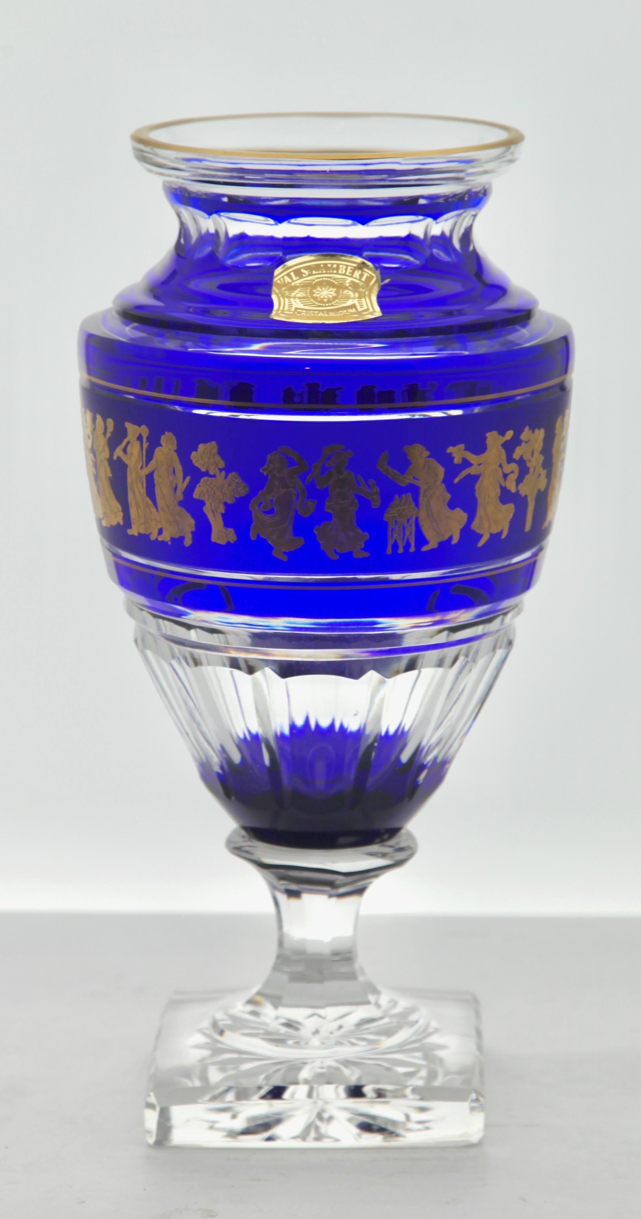 Art Deco Val St Lambert Masterpieces, Gold Decorated Crystal 'Jupiter Vase Cut to Clear For Sale