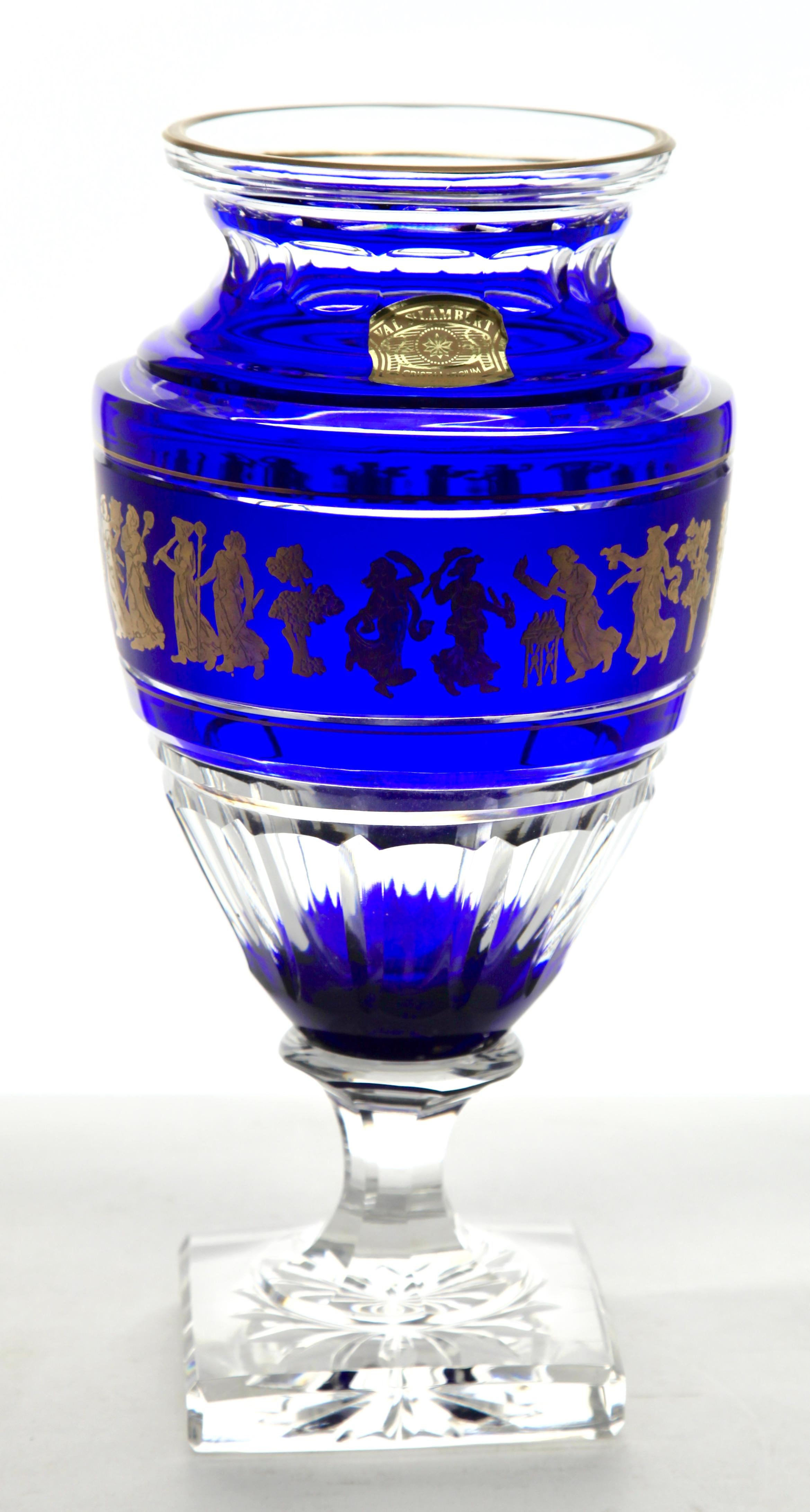 Belgian Val St Lambert Masterpieces, Gold Decorated Crystal 'Jupiter Vase Cut to Clear For Sale