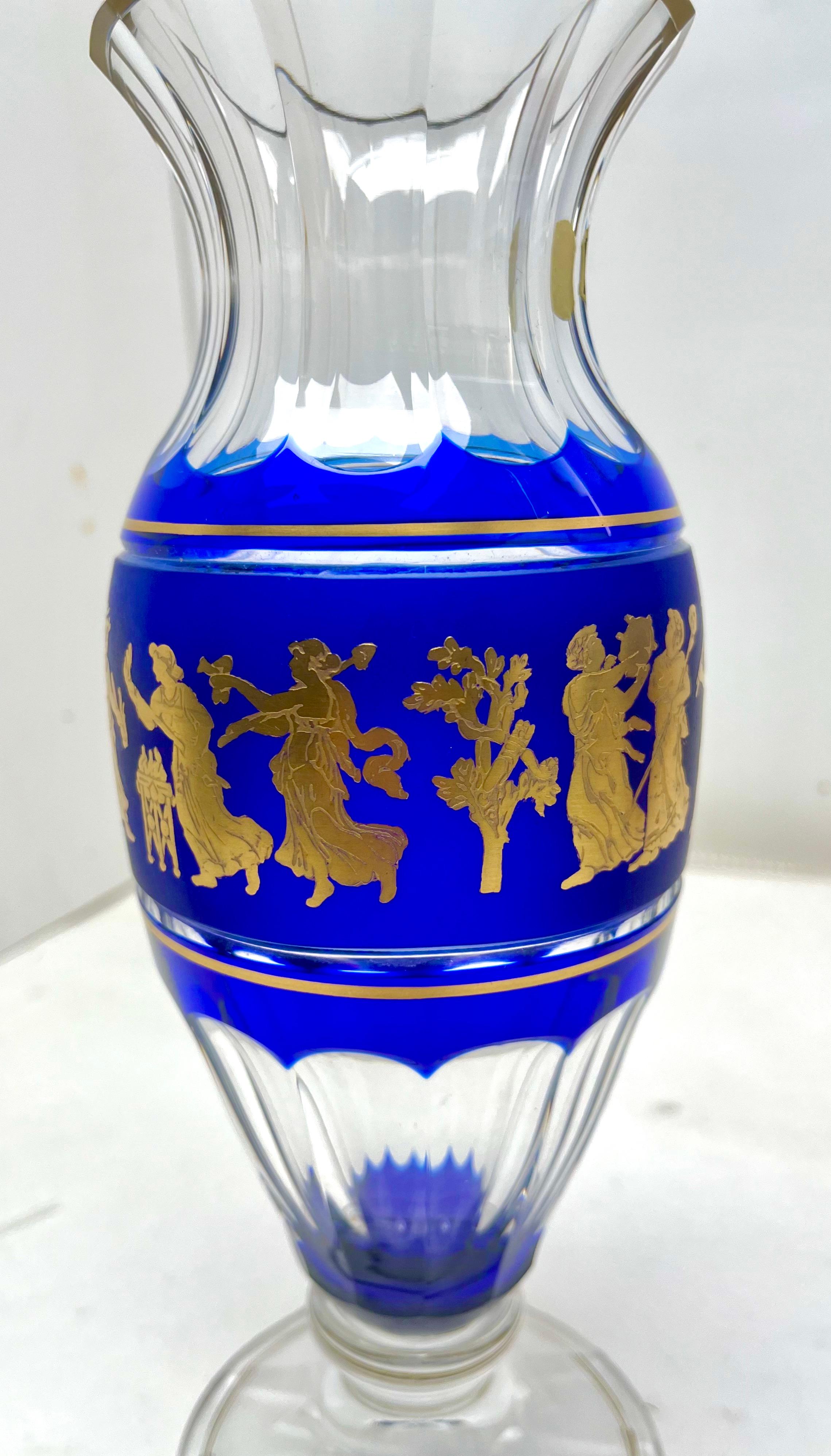 Belge Chefs-d'œuvre de Val St Lambert, vase « Pichet » en cristal décoré d'or, taillé en clair