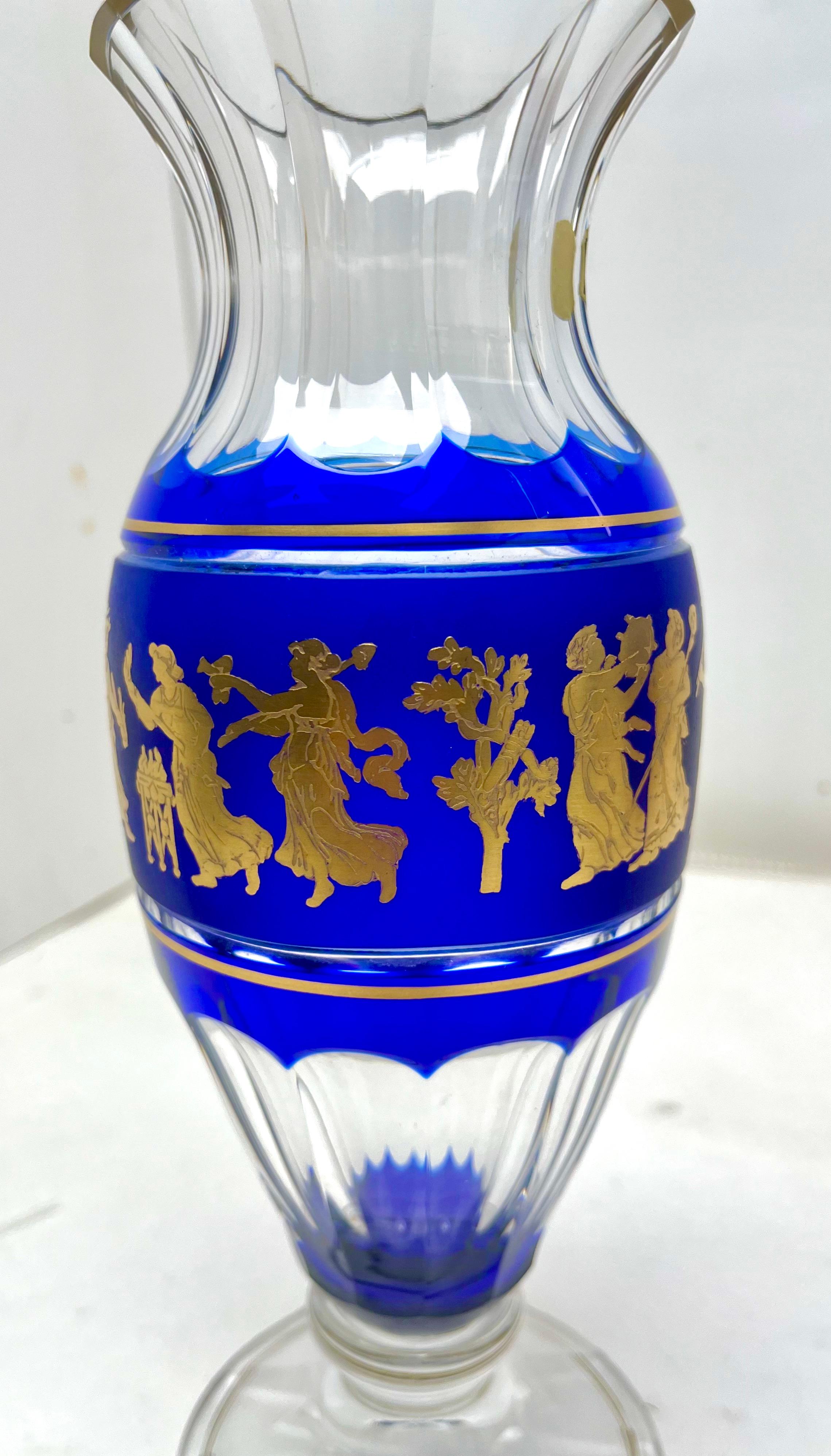 Val St Lambert Meisterwerke, Golddekorierte Kristallvase 'Jupiter-Vase mit Klarschliff (Facettiert) im Angebot