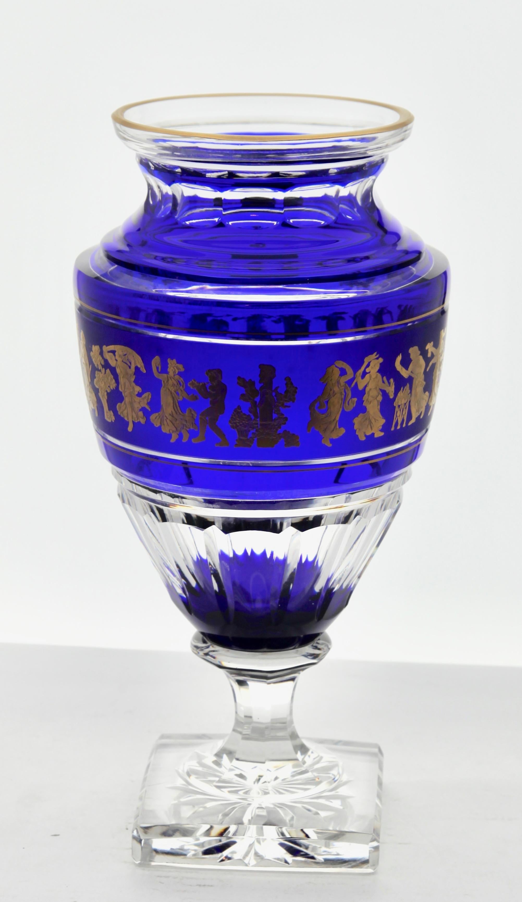 Faceted Val St Lambert Masterpieces, Gold Decorated Crystal 'Jupiter Vase Cut to Clear For Sale
