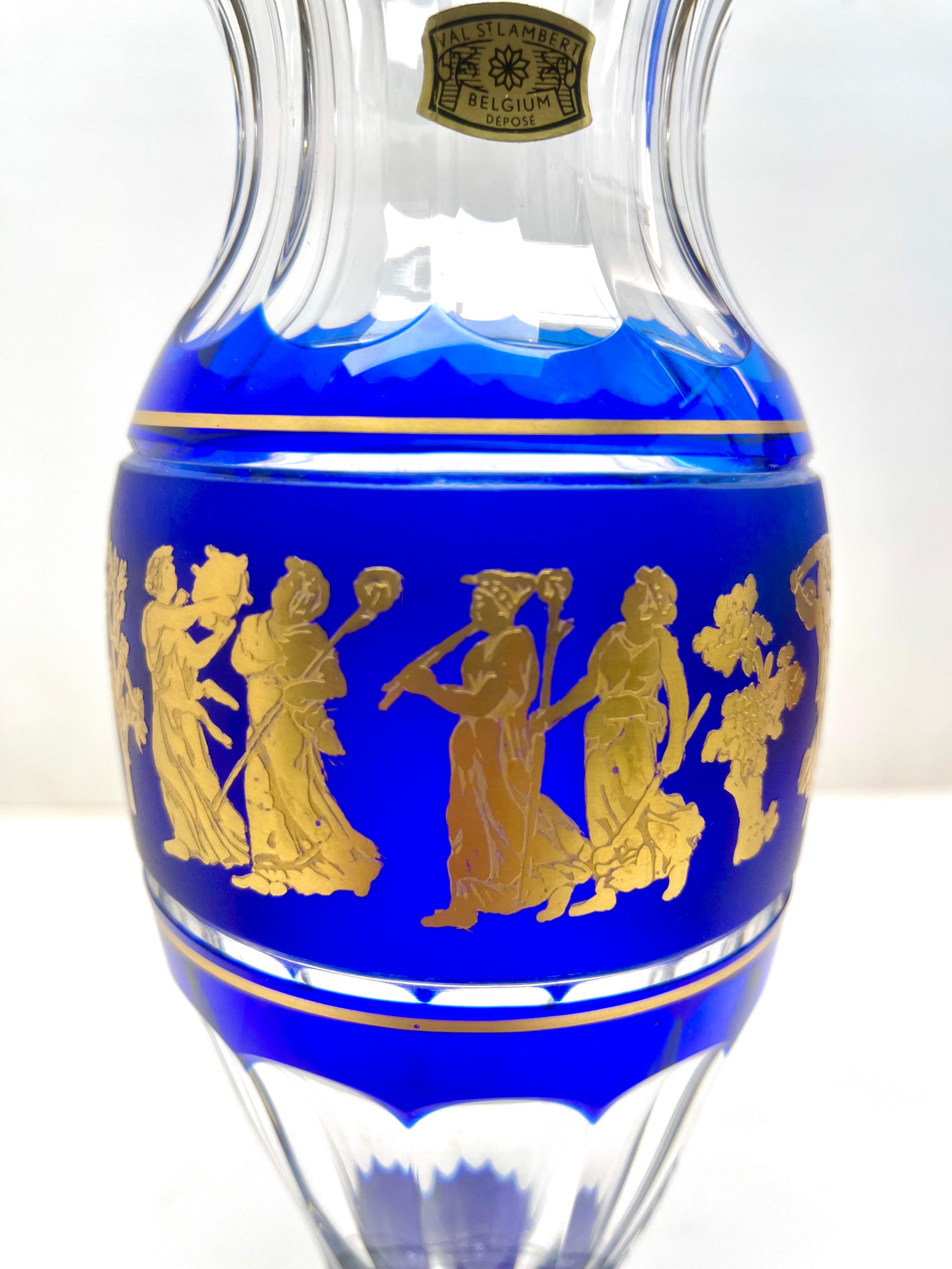 Art Deco Val St Lambert Masterpieces, Gold Decorated Crystal 'Jupiter Vase Cut to Clear For Sale