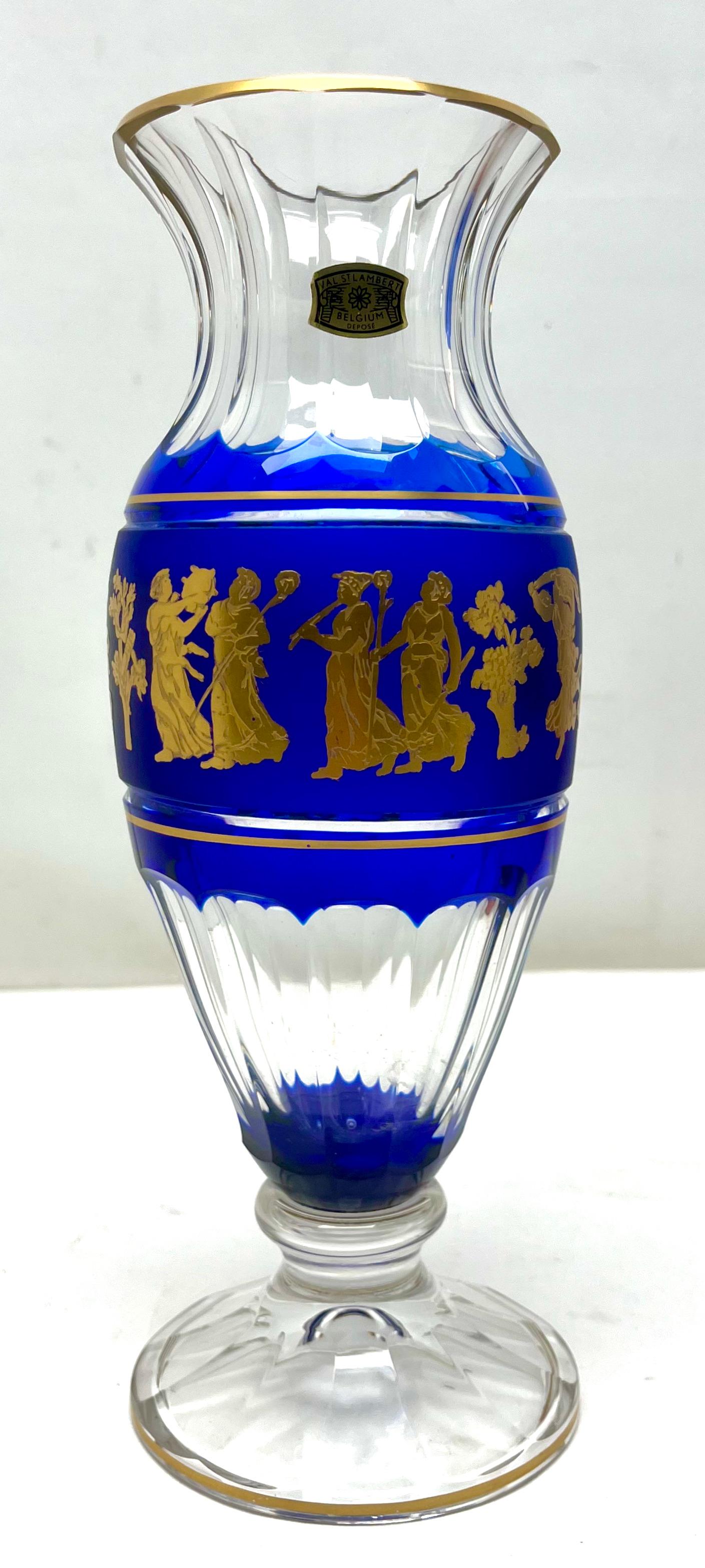 Faceted Val St Lambert Masterpieces, Gold Decorated Crystal 'Jupiter Vase Cut to Clear For Sale