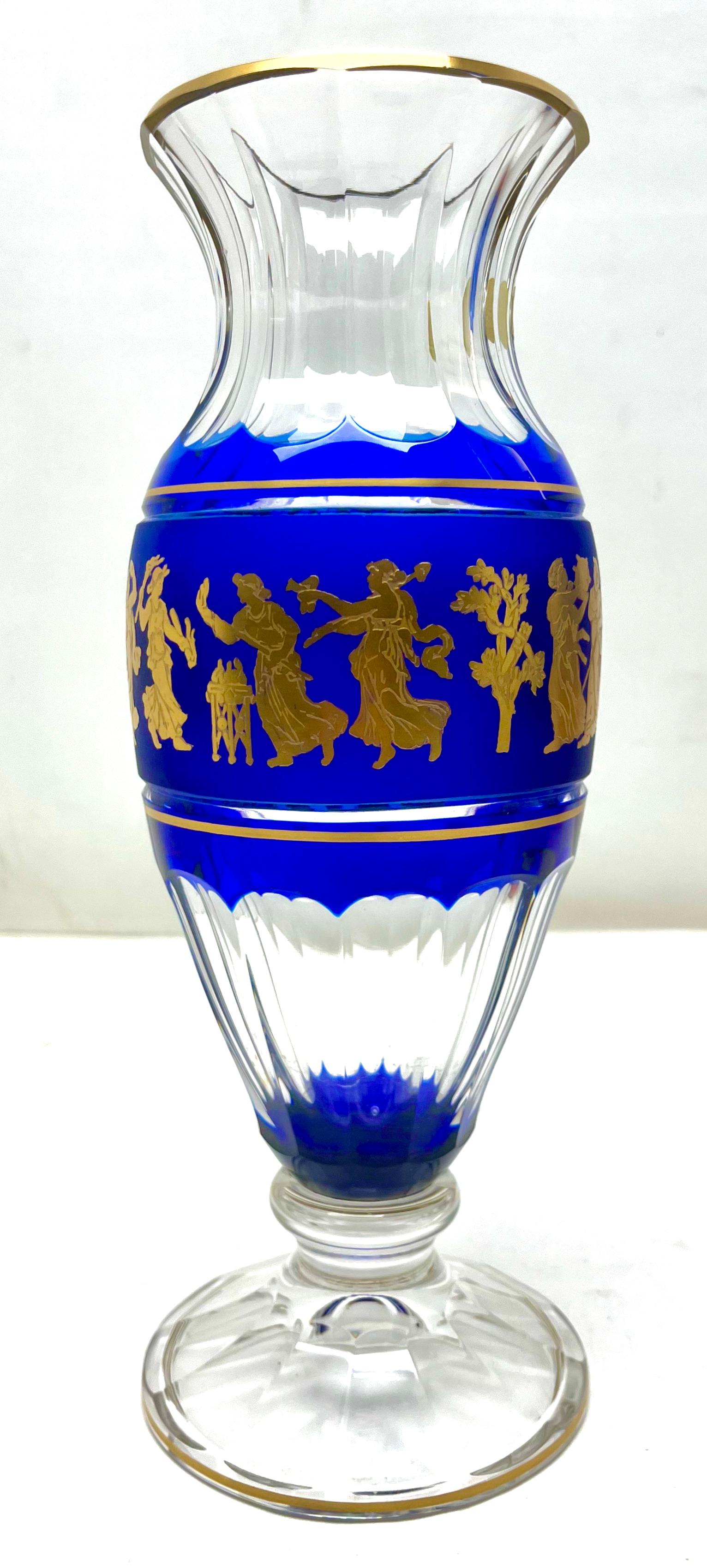 Val St Lambert Masterpieces, Gold Decorated Crystal 'Jupiter Vase Cut to Clear In Good Condition For Sale In Verviers, BE