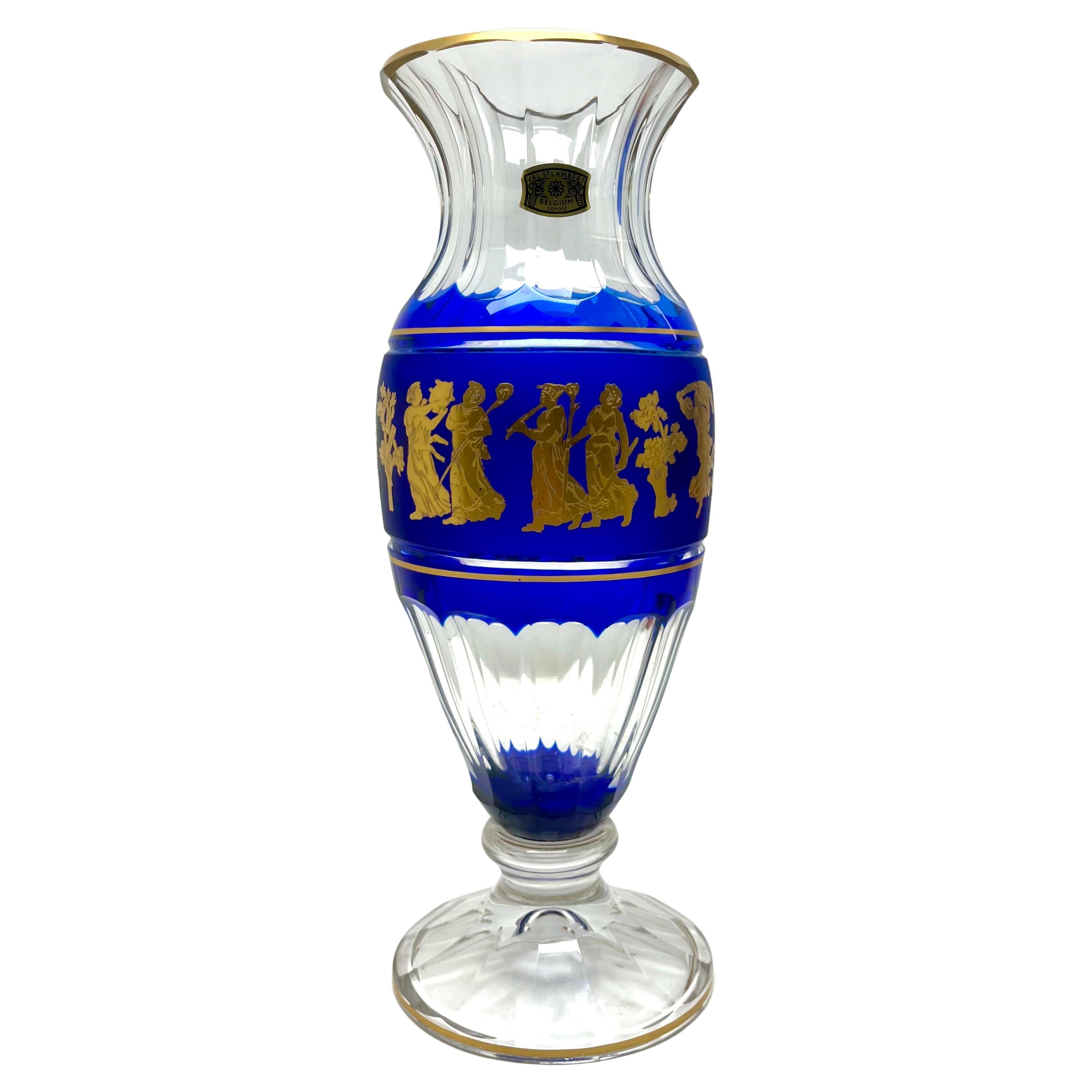 Val St Lambert Masterpieces, Gold Decorated Crystal 'Jupiter Vase Cut to Clear For Sale