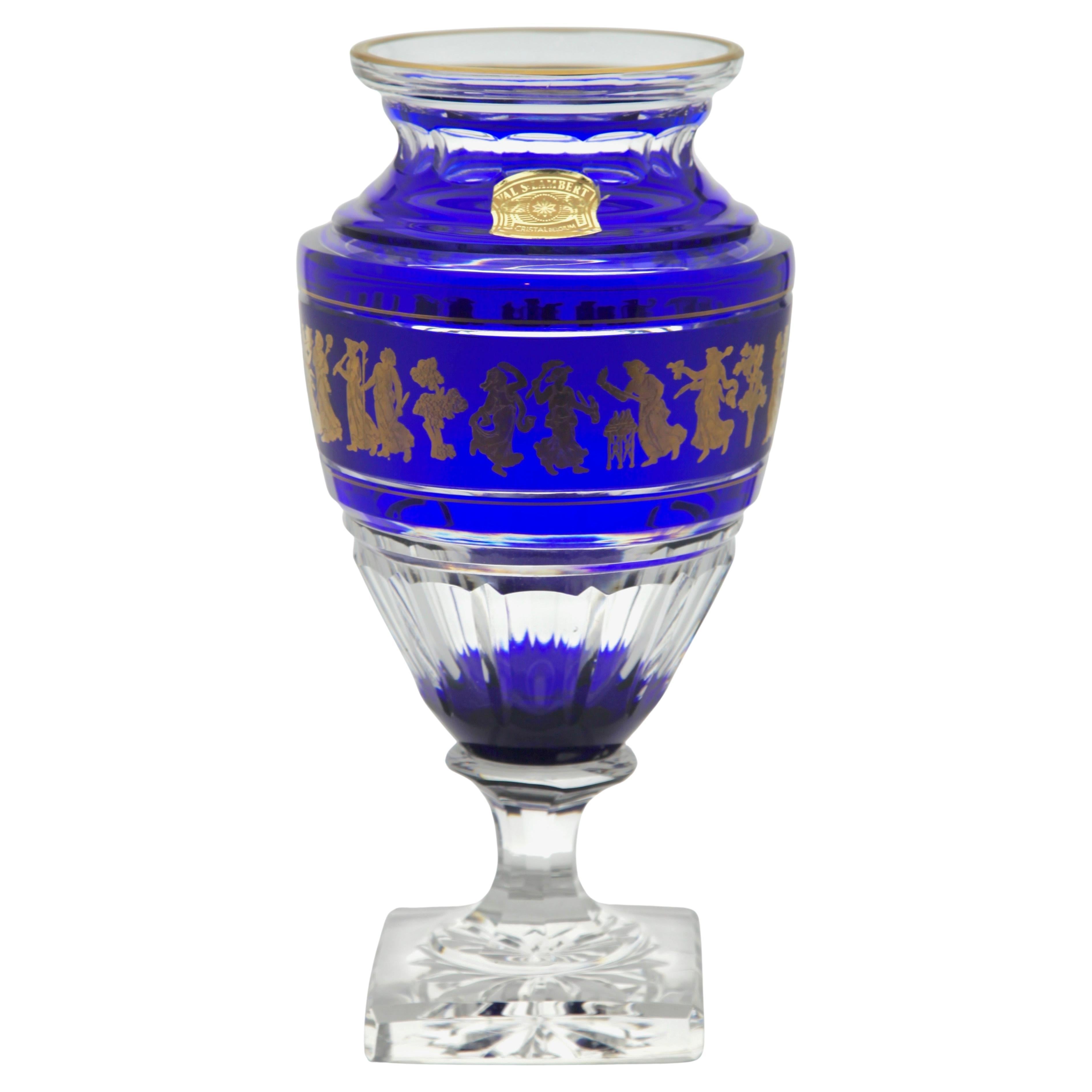Val St Lambert Masterpieces, Gold Decorated Crystal 'Jupiter Vase Cut to Clear For Sale