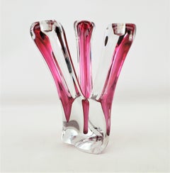 Val St. Lambert Mid-Century Large Clear & Submerged Cranberry Crystal Candelabra