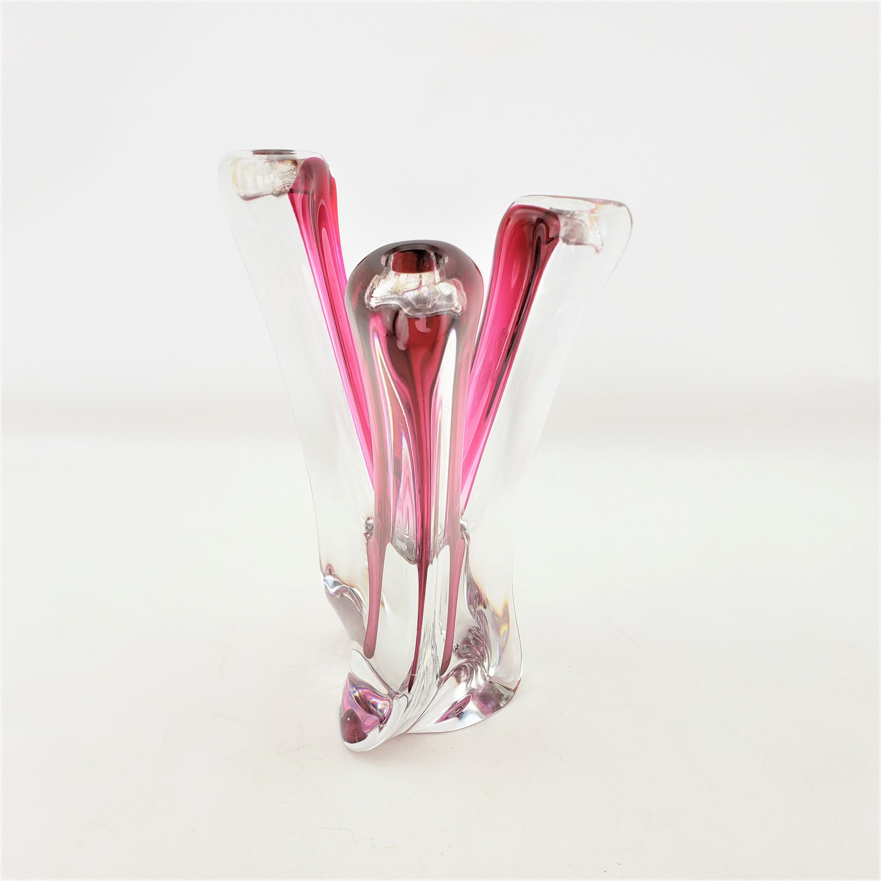 Mid-Century Modern Val St. Lambert Mid-Century Large Clear & Submerged Cranberry Crystal Candelabra For Sale