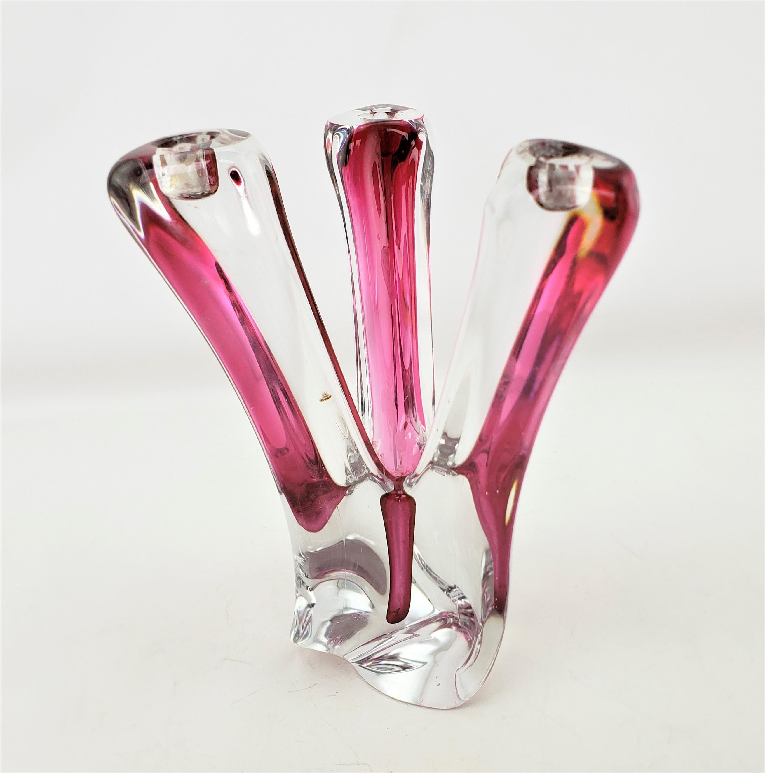 Hand-Crafted Val St. Lambert Mid-Century Large Clear & Submerged Cranberry Crystal Candelabra For Sale